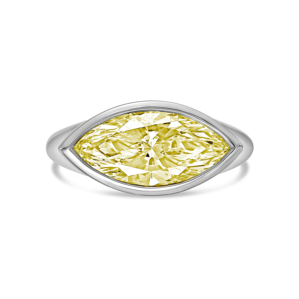Lab-Grown Yellow Marquise Diamond Bezel Ring, 14K Gold