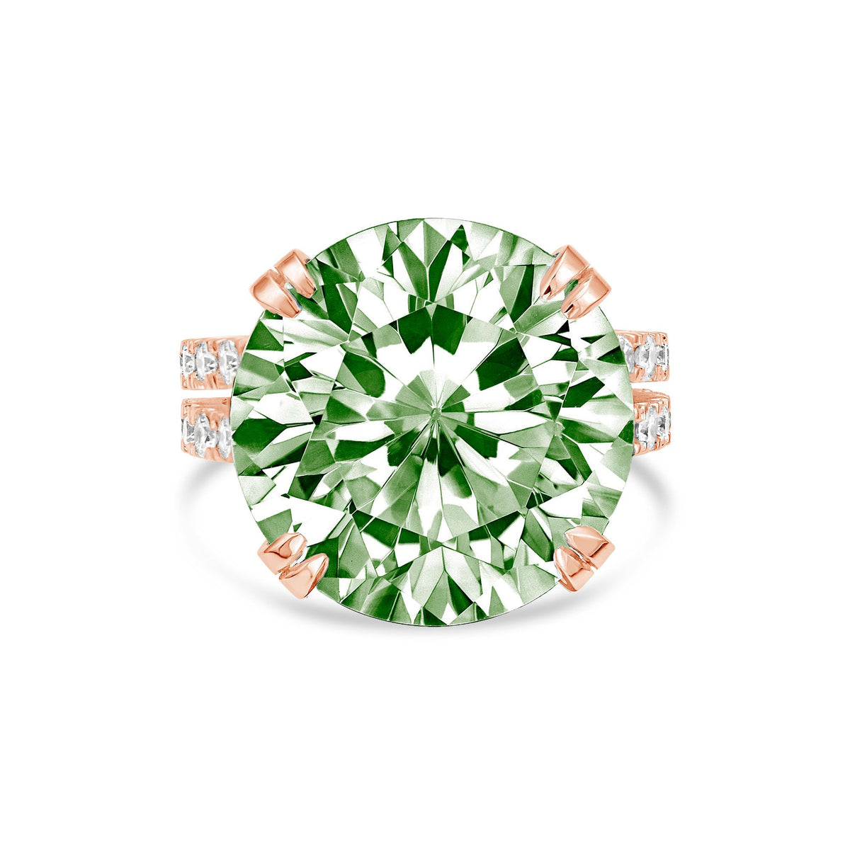 Lab-Grown Green Round Diamond Split Shank Engagement Ring, 14K Gold