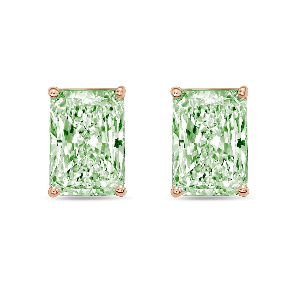 Lab-Grown Green Radiant Cut Diamond Stud Earrings, 4-Prong, 14K Gold