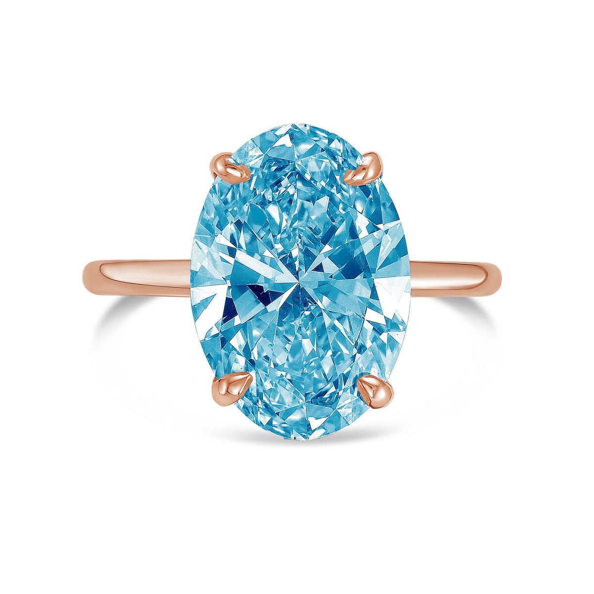 Lab-Grown Blue Oval Diamond Solitaire Engagement Ring, 14K Gold