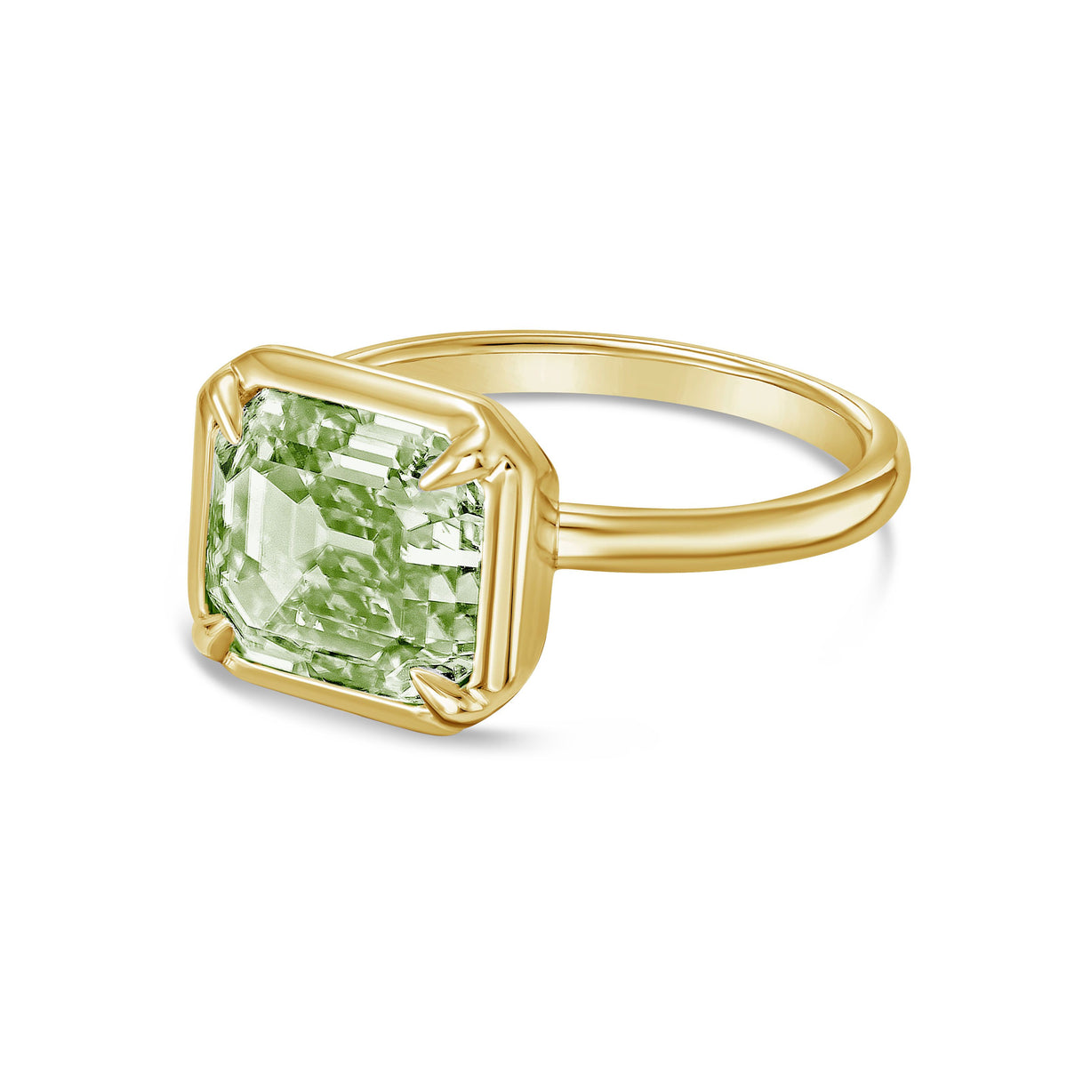 Lab-Grown Green Cushion Diamond Bezel Ring, 14K Gold