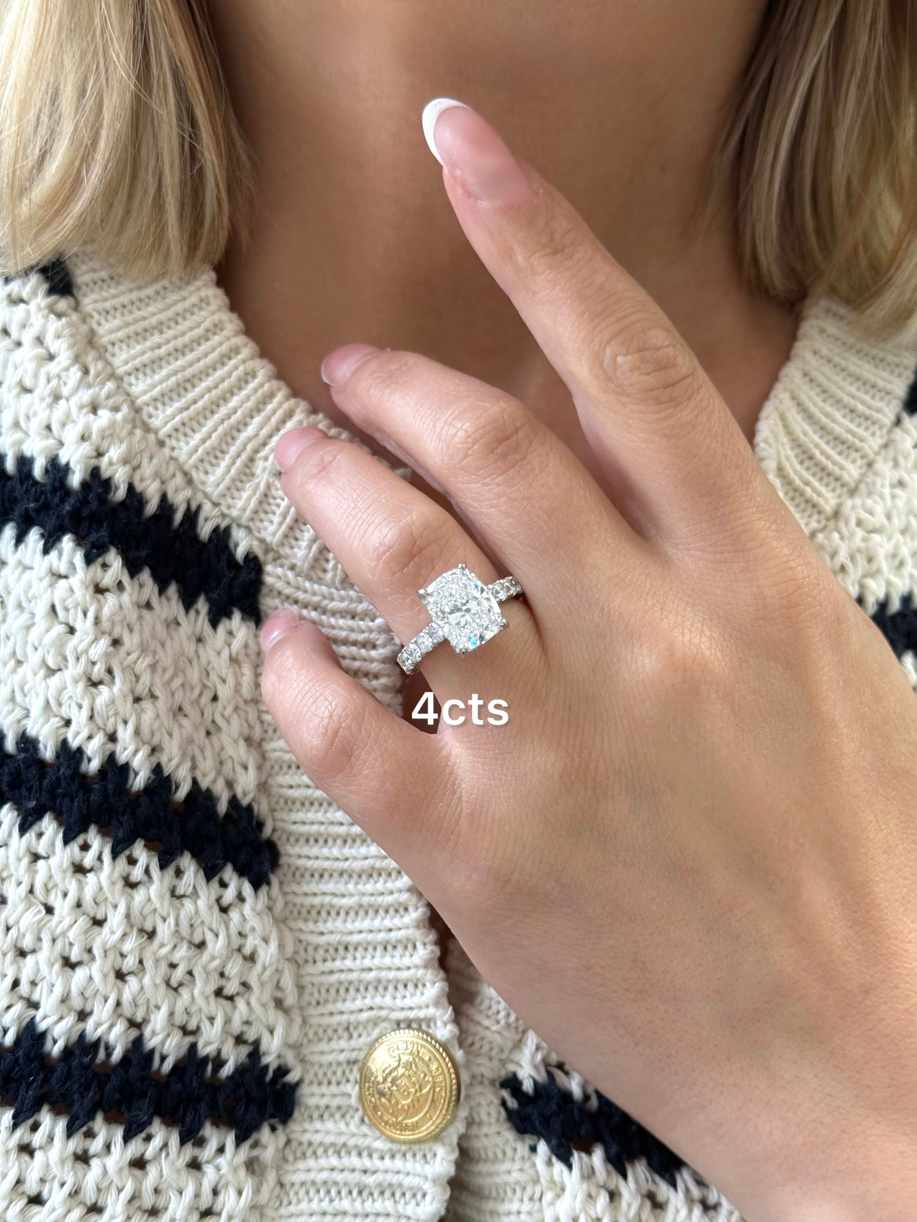 Lab Grown Cushion Diamond Engagement Pave Ring