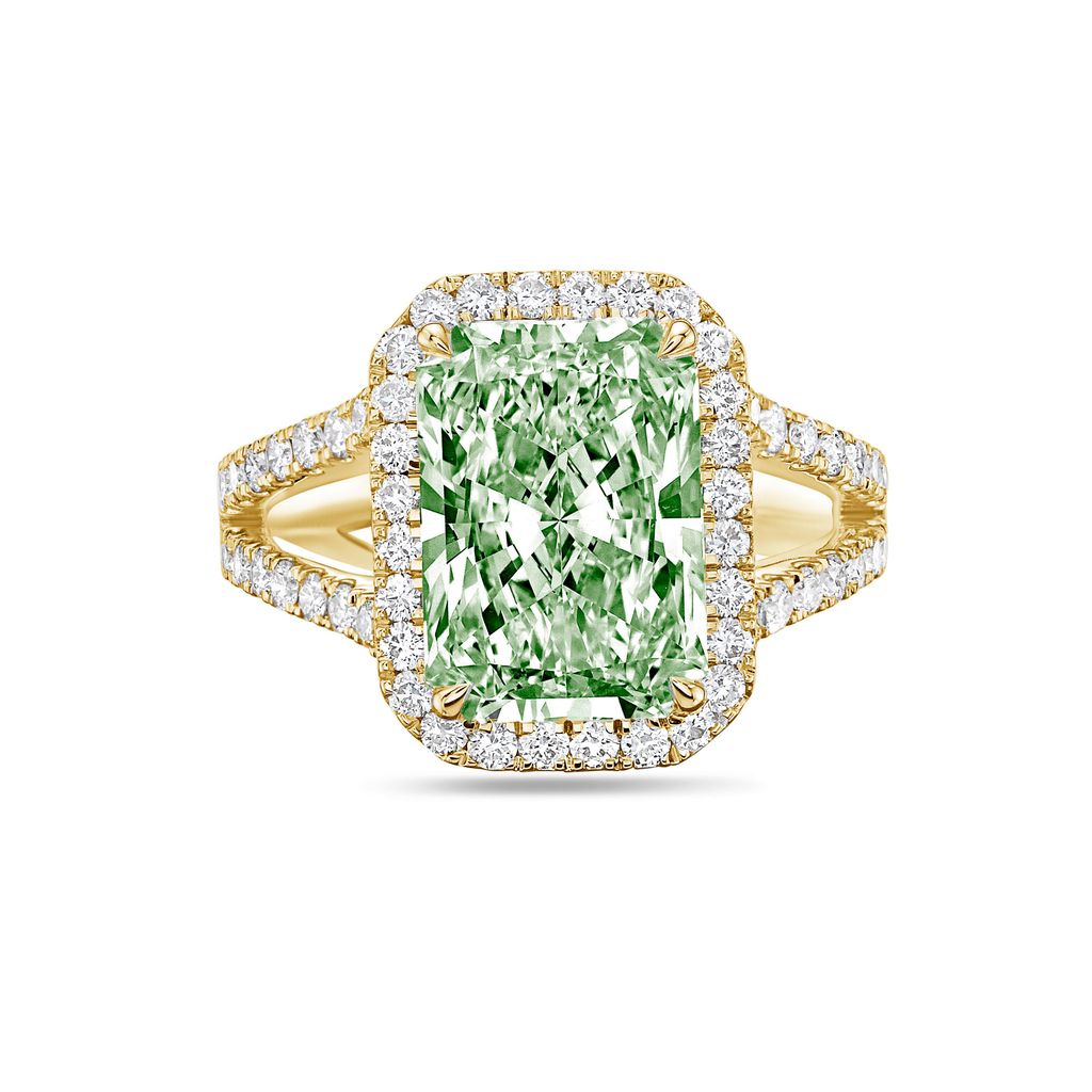 Lab-Grown Green Radiant Halo Diamond Engagement Ring, 14K Gold