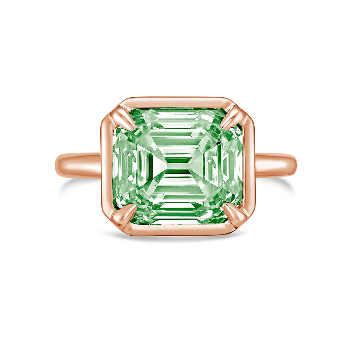 Lab-Grown Green Asscher Diamond Bezel Ring, 14K Gold