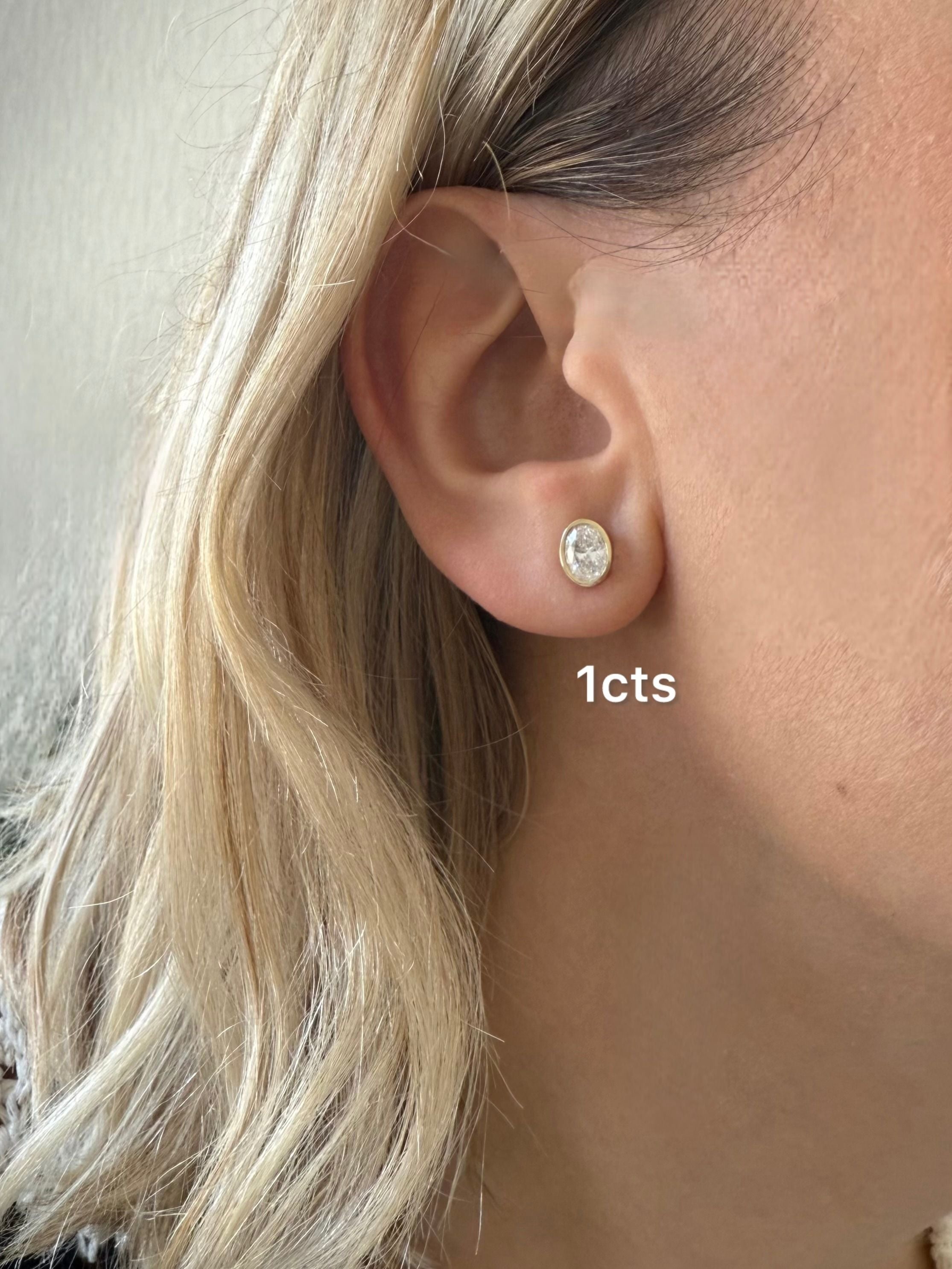 Lab Grown Oval Bezel Diamond Stud