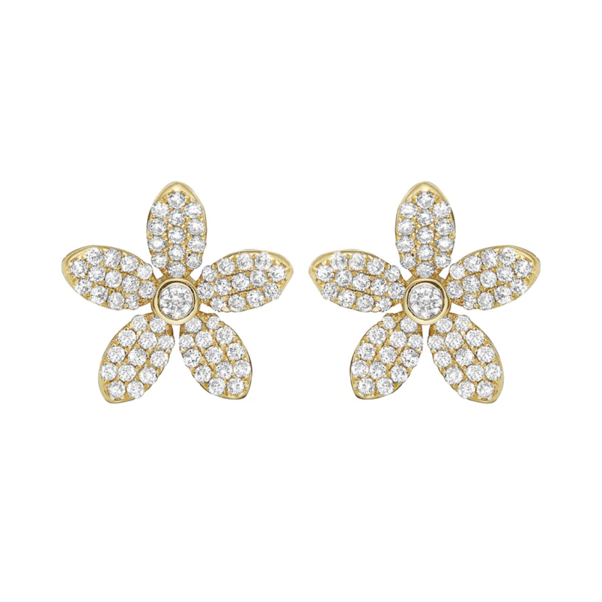 14kt Yellow Gold Summer Flower Diamond Studs Earrings
