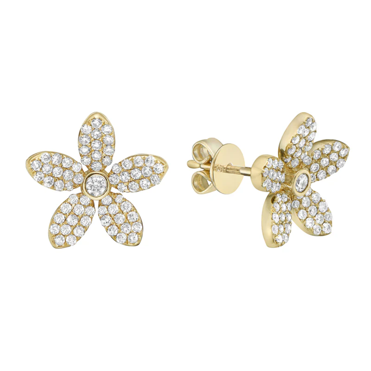 14kt Yellow Gold Summer Flower Diamond Studs Earrings