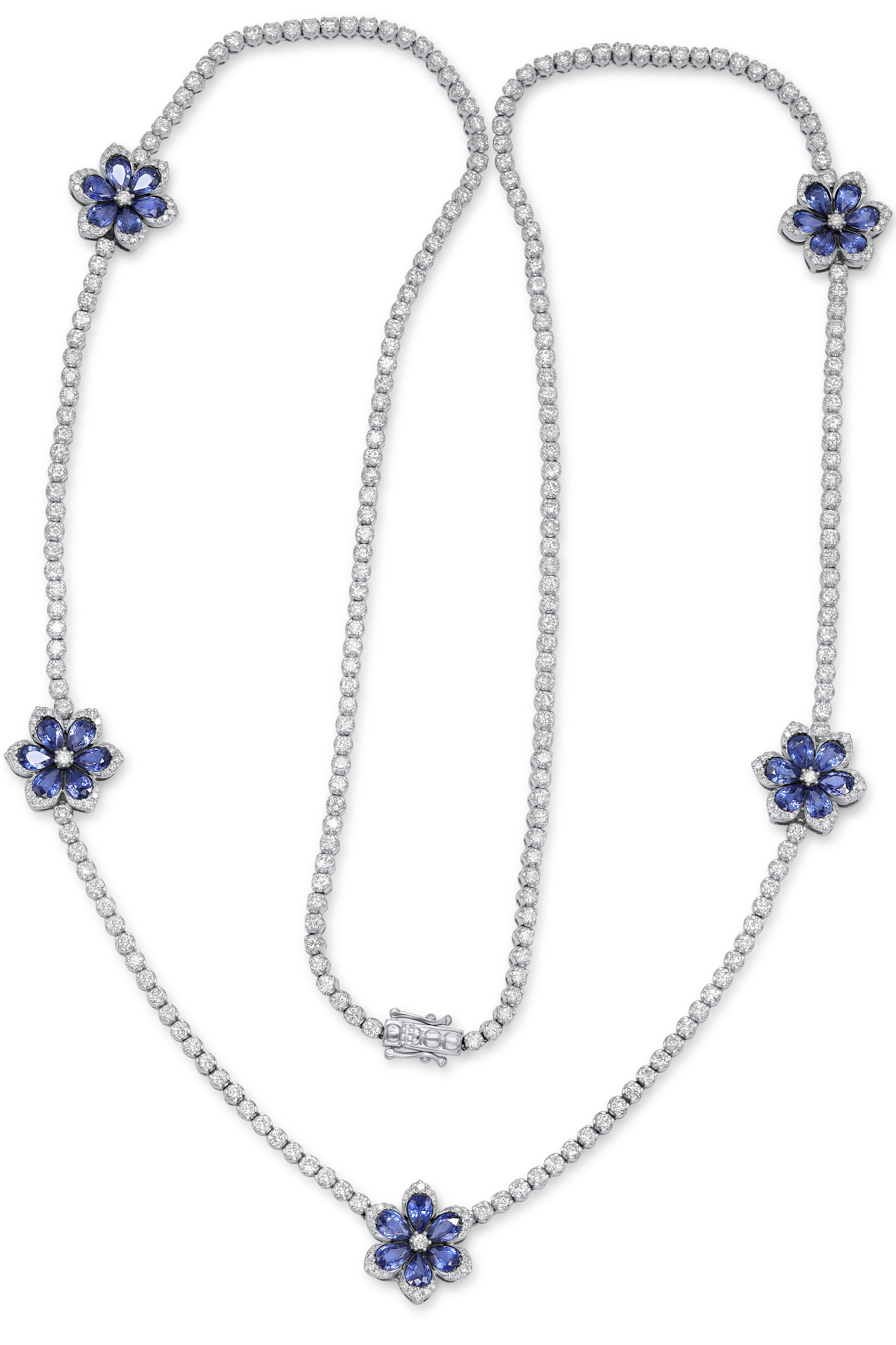 Necklace with floral pendants on a white background