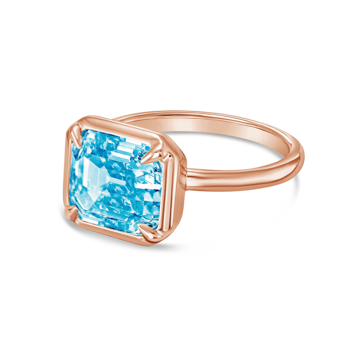 Lab-Grown Blue Cushion Diamond Bezel Ring, 14K Gold