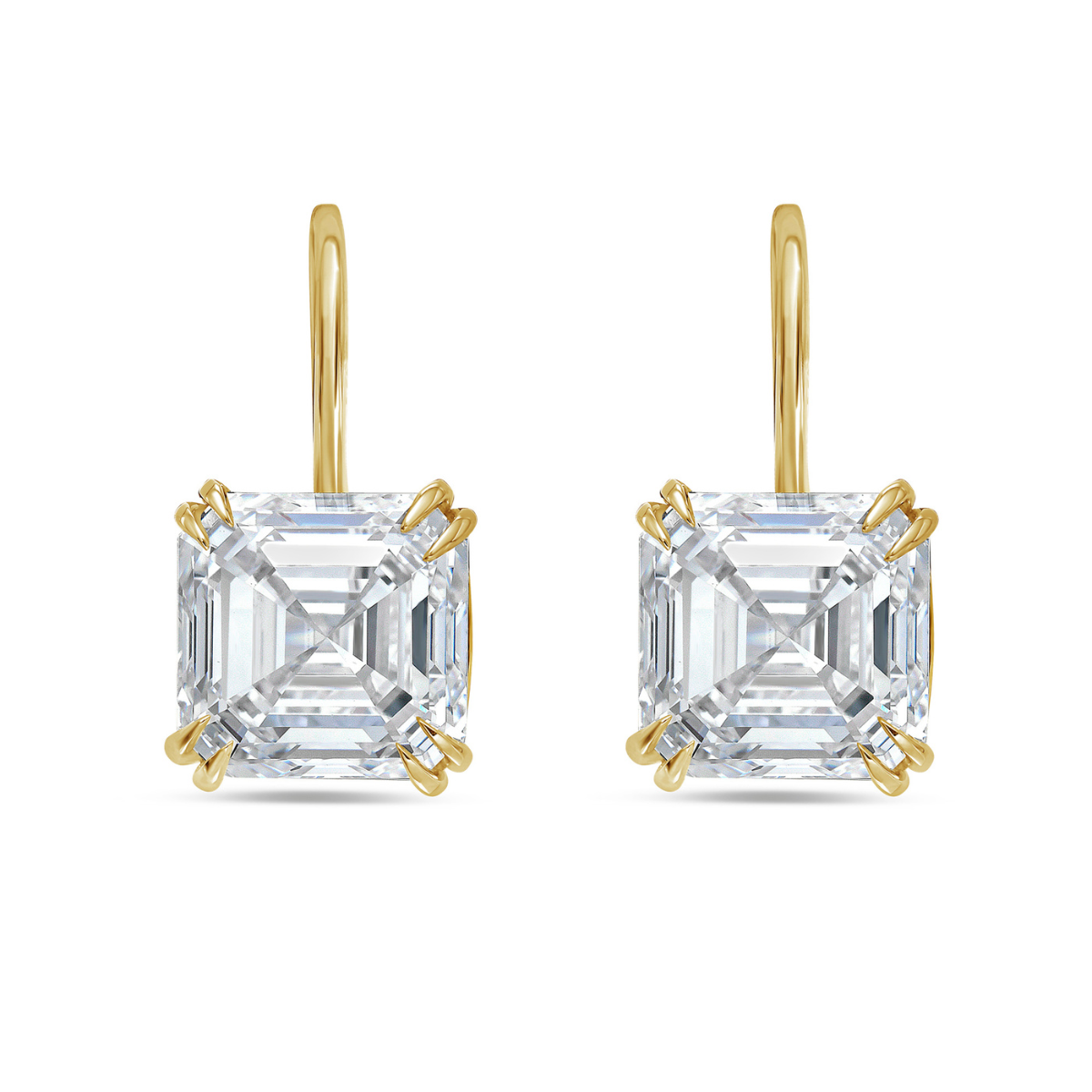 Asscher Cut Diamond Drops Earring Gold