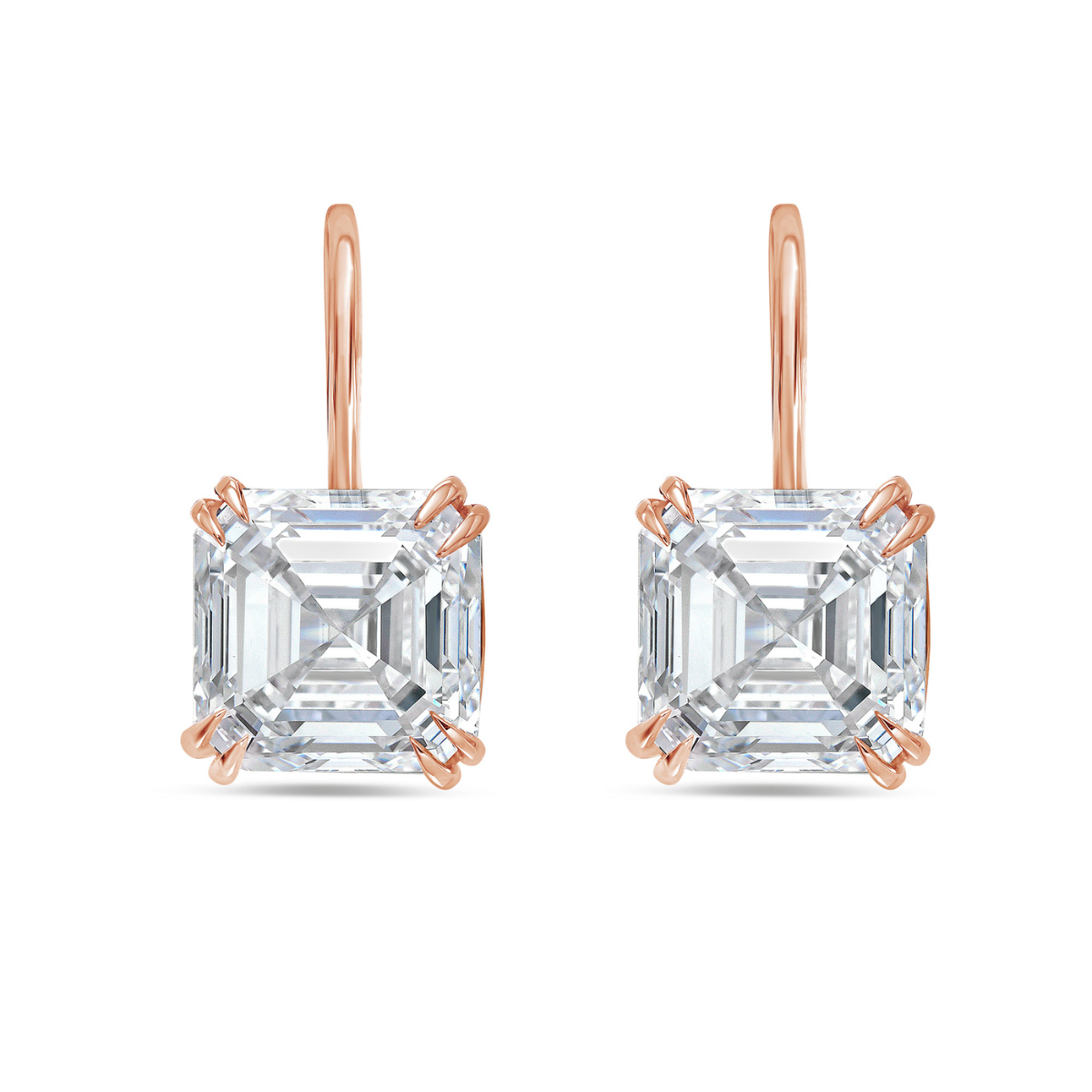 Asscher Cut Diamond Drops Earring Rose Gold