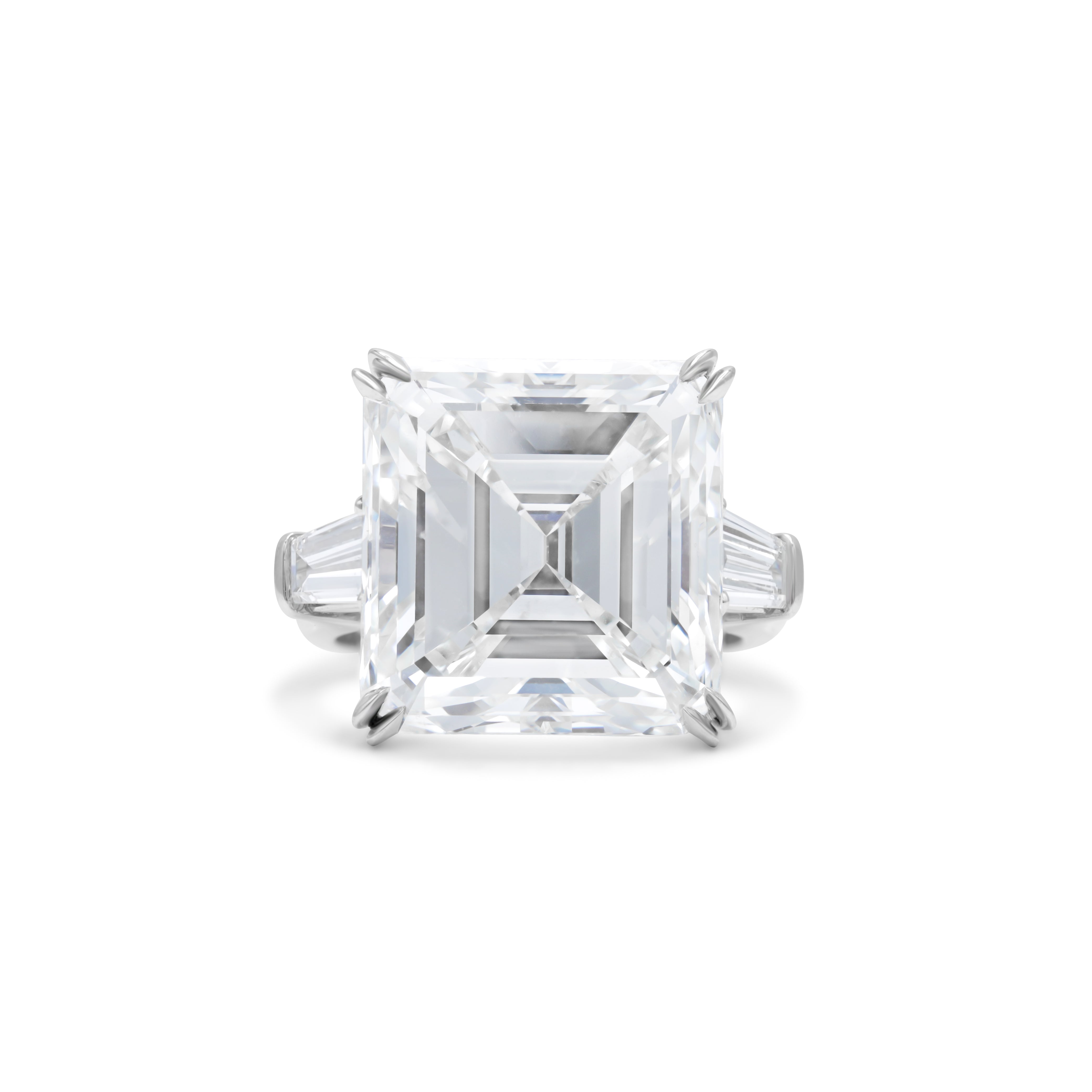 Asscher Cut With 2 Side Baguette Cut Diamonds Ring