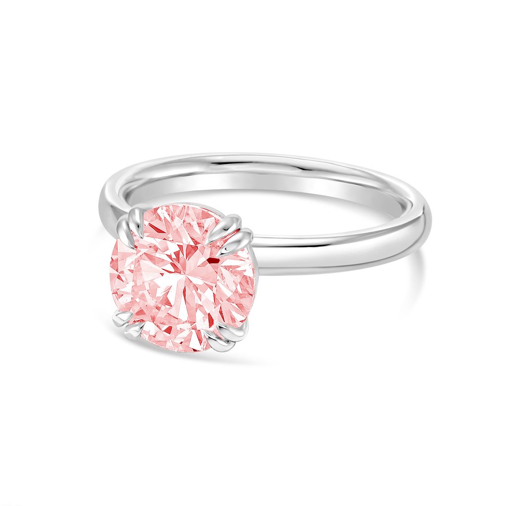 Lab-Grown Pink Round Split Claw Engagement Ring, 14k Gold