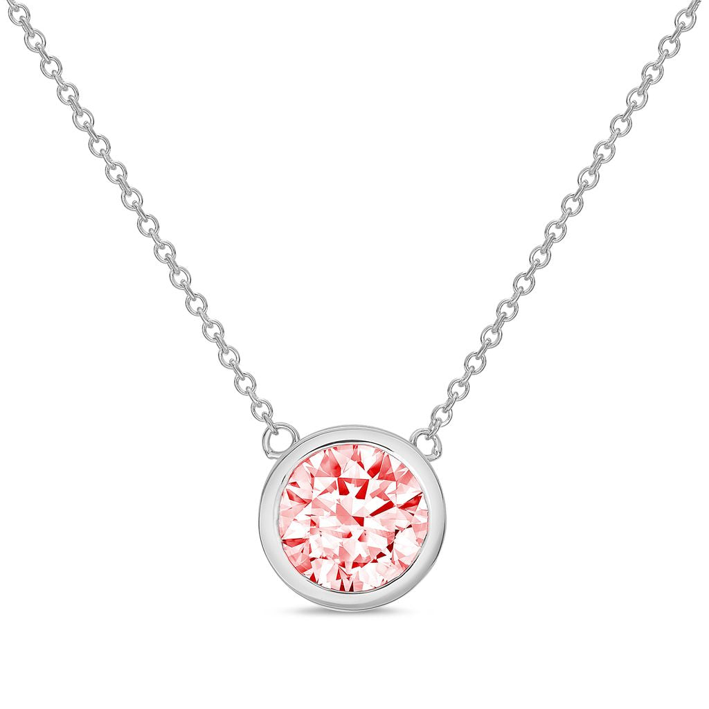 Lab-Grown Pink Round Diamond Bezel Pendant, 14K Gold