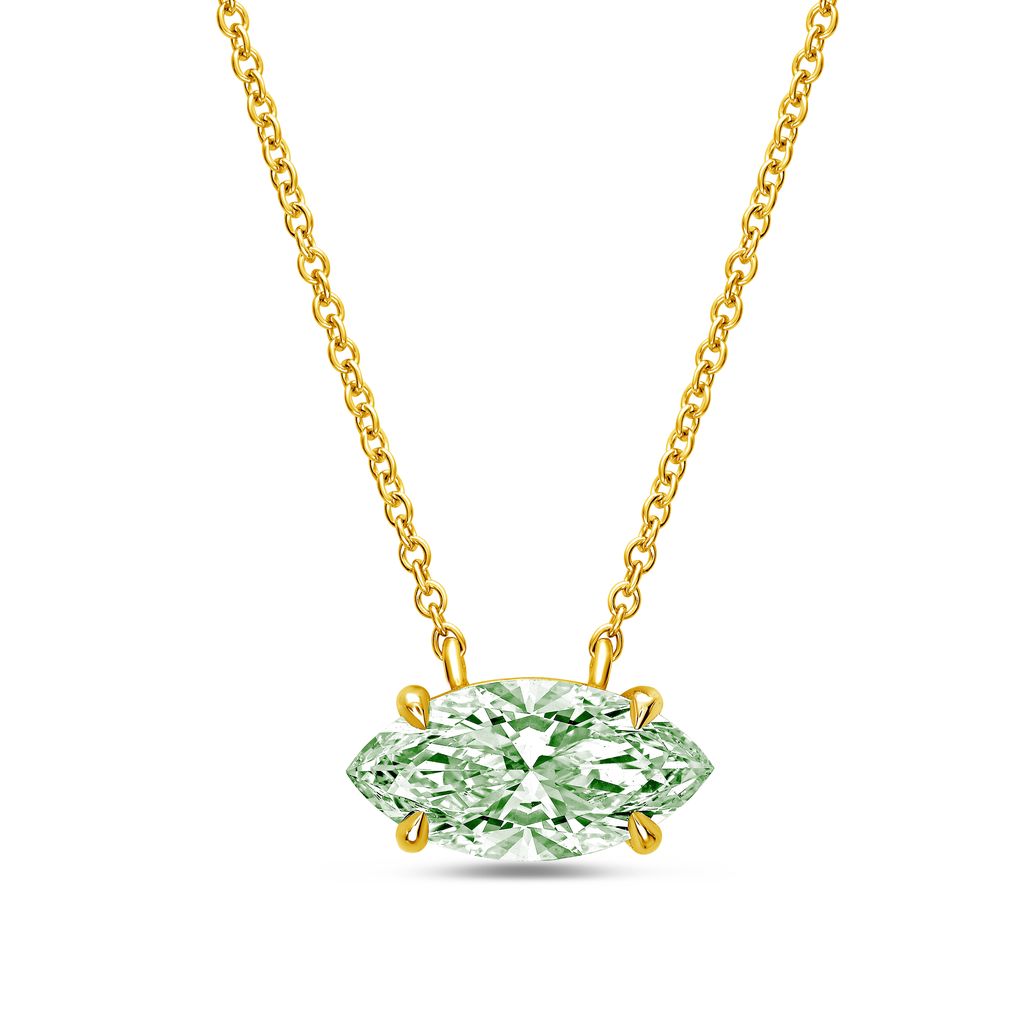 Lab-Grown Green East-West Marquise Cut Diamond Solitaire Pendant Necklace, 4-Prong, 14K Gold