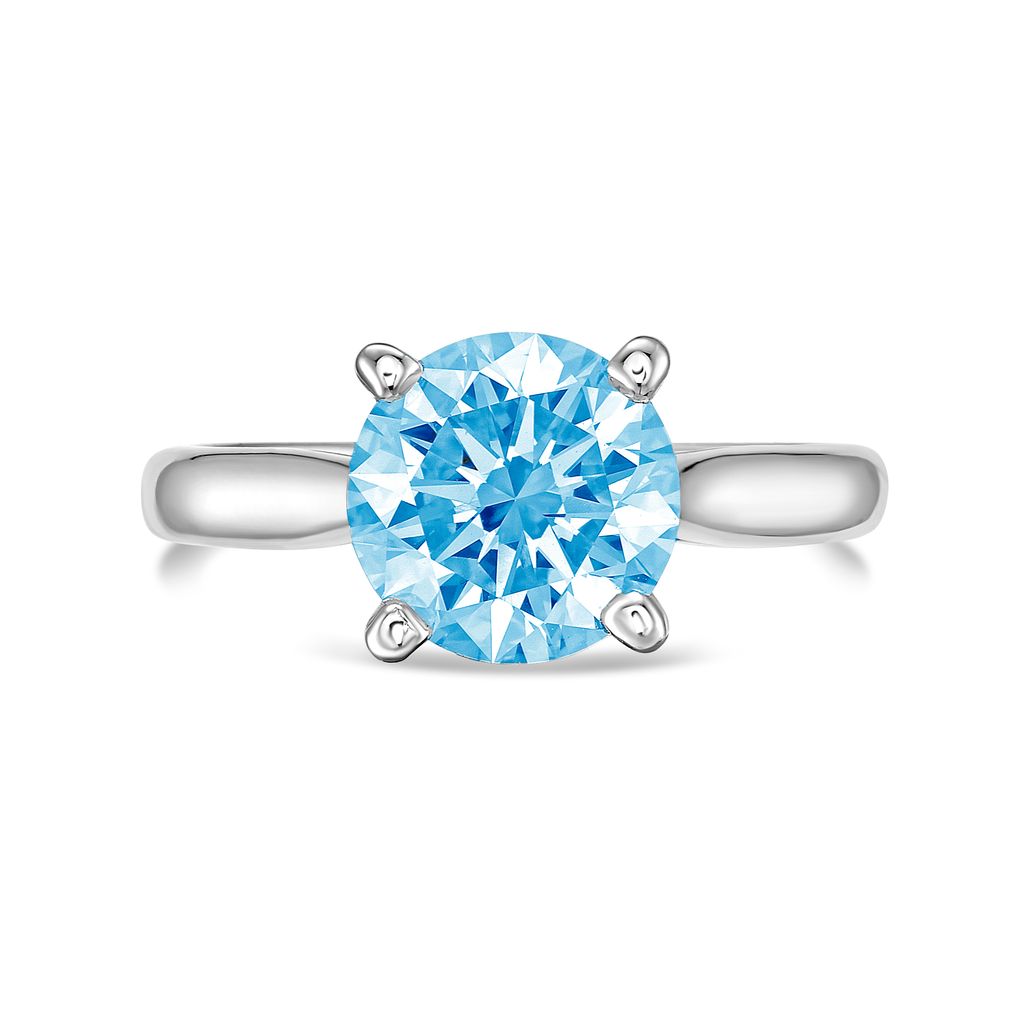 Lab-Grown Blue Round Diamond Solitaire Ring, 14k Gold
