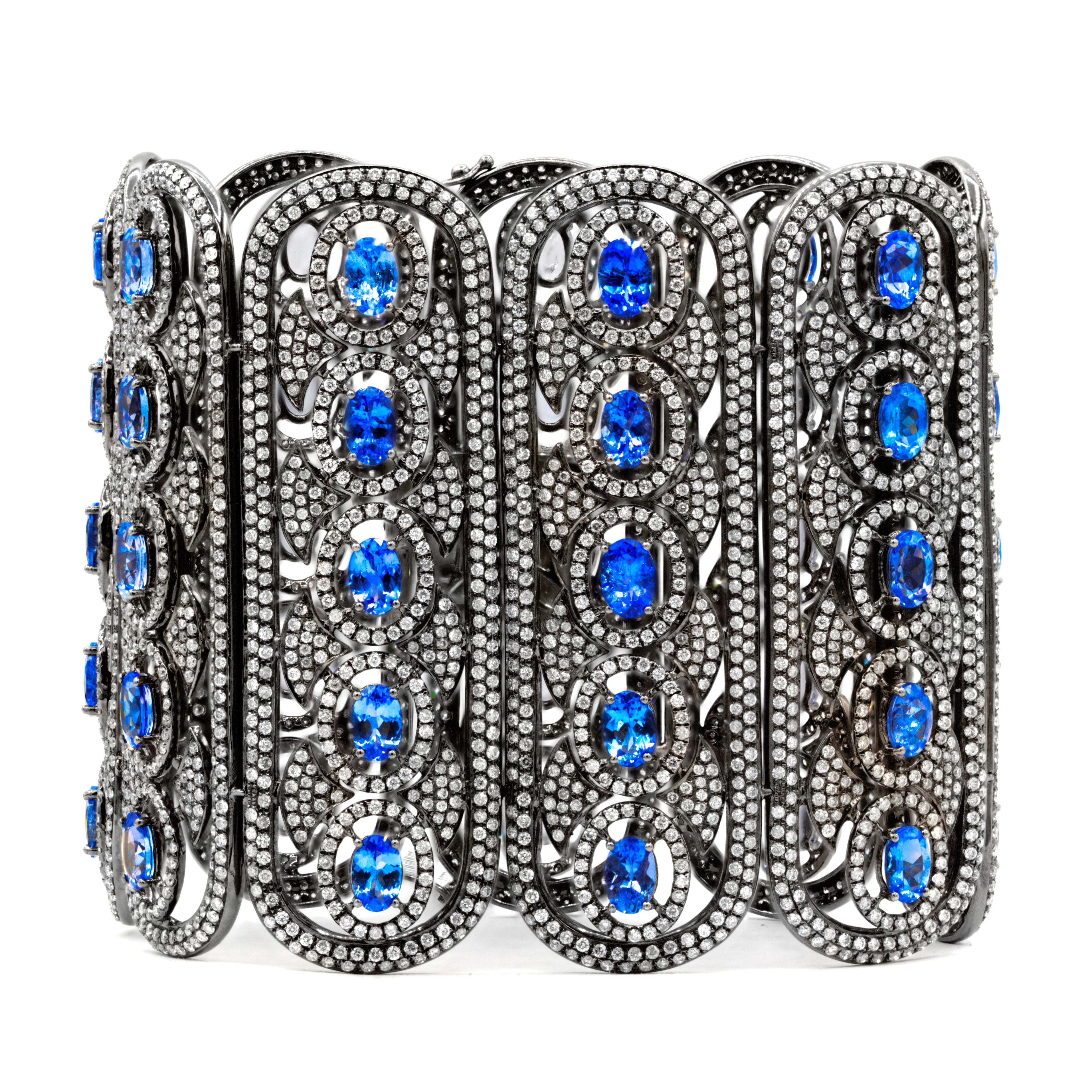 Rhodium Tanzanite Diamond Bracelet
