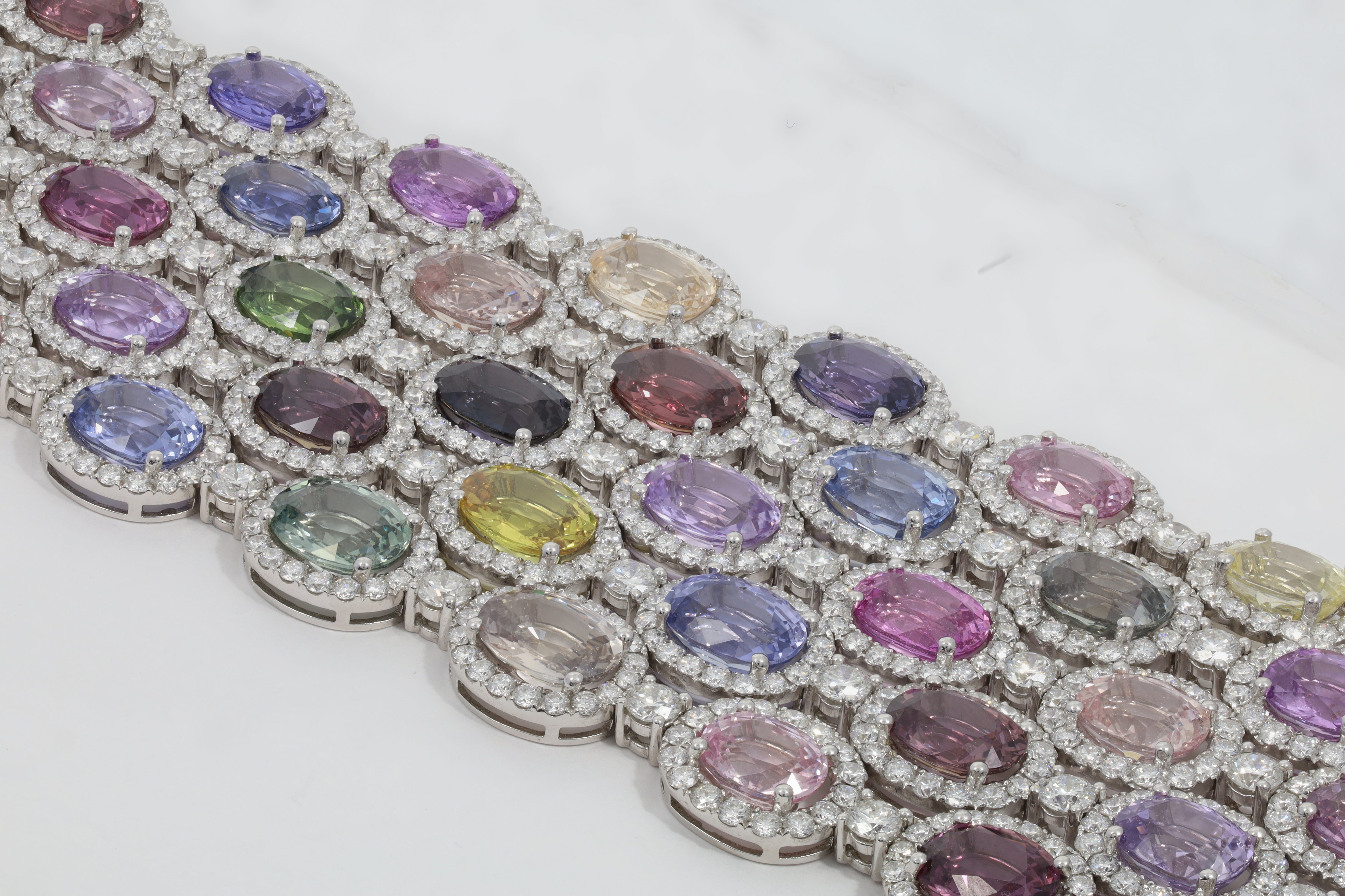Multi Colored Sapphire Stacked Diamond Bracelet