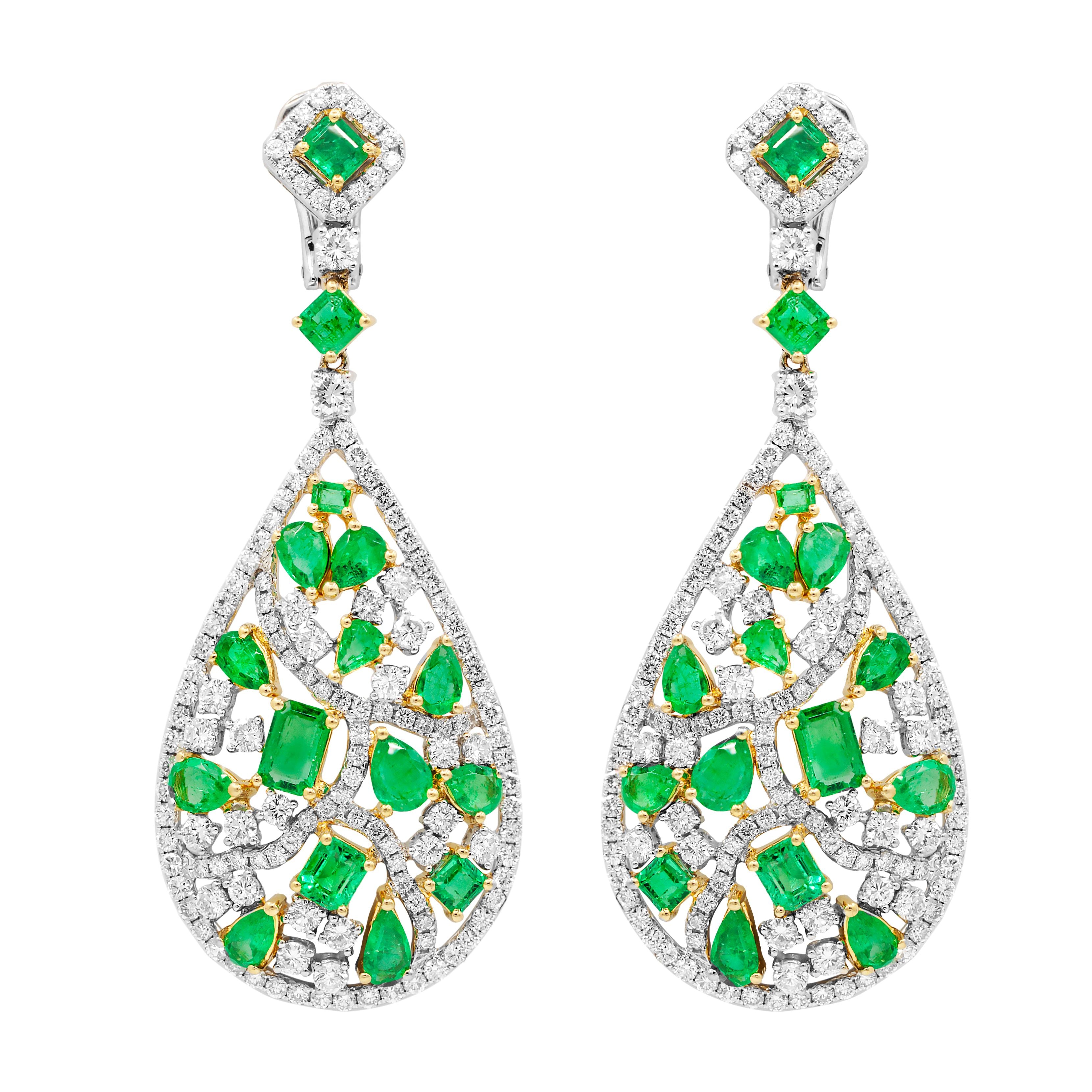 Emerald and  Diamond Tear Drop Earrings