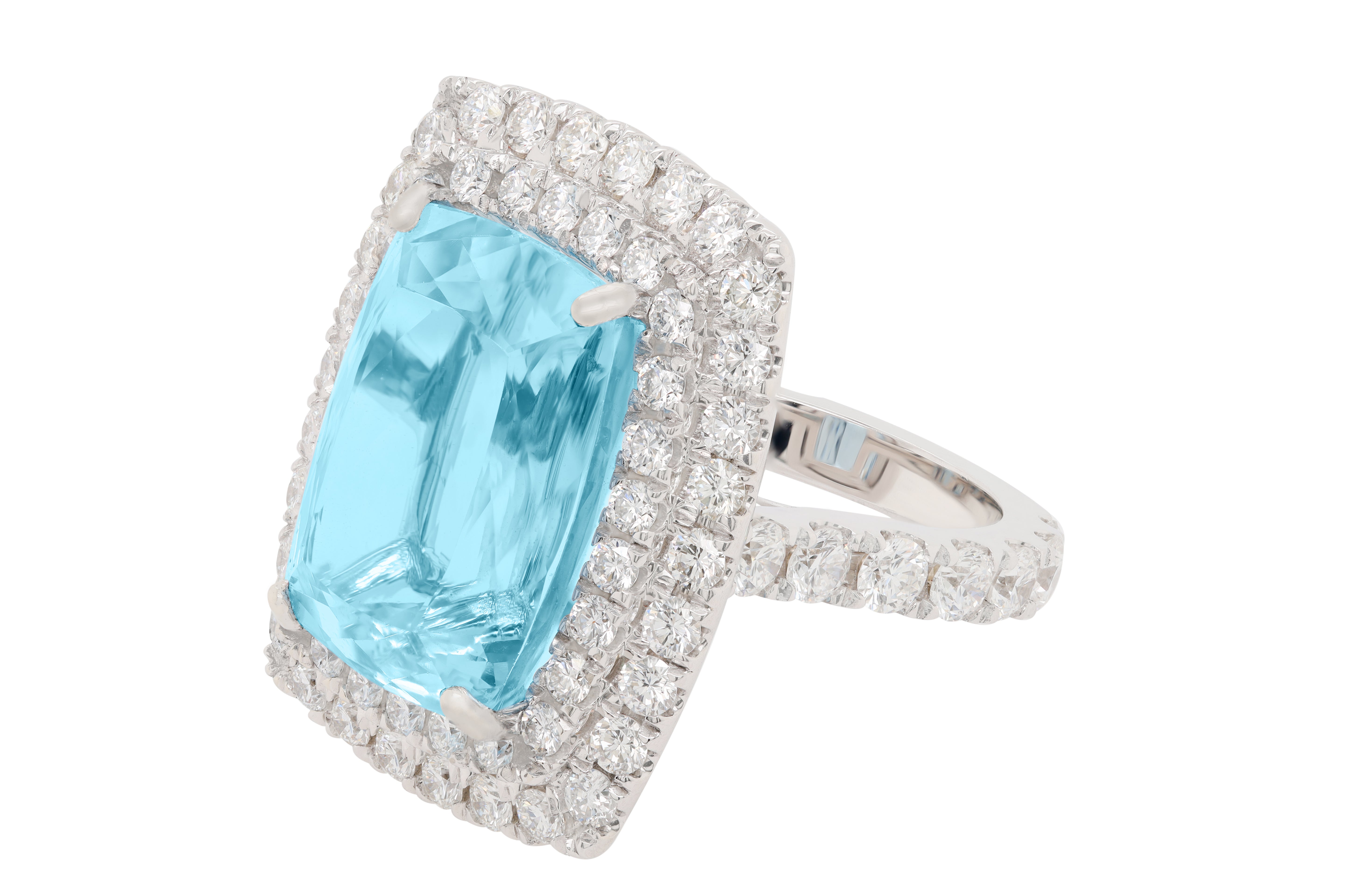 Aquamarine Diamond Double Halo Ring