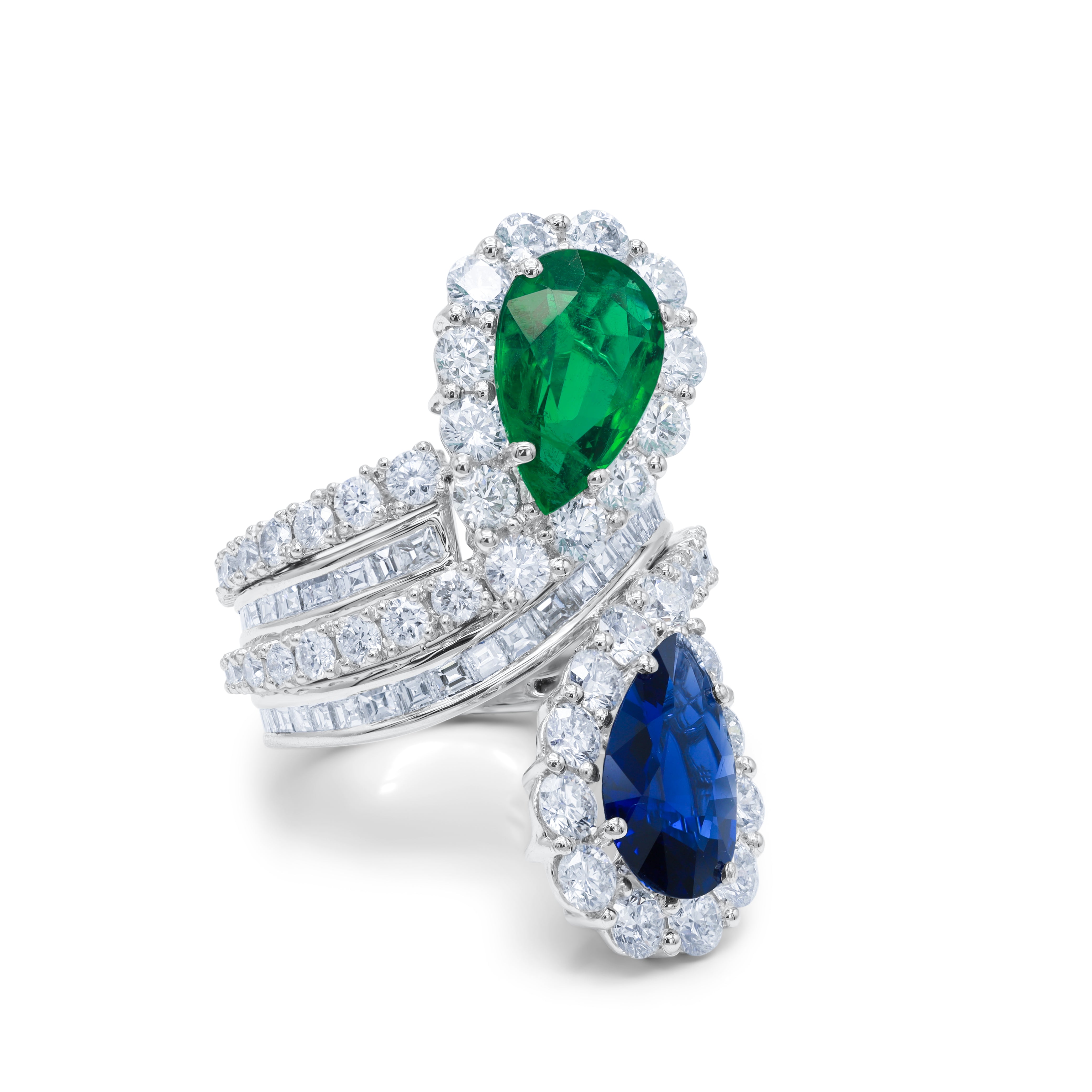 Toi et Moi Emerald and Sapphire Pear Ring