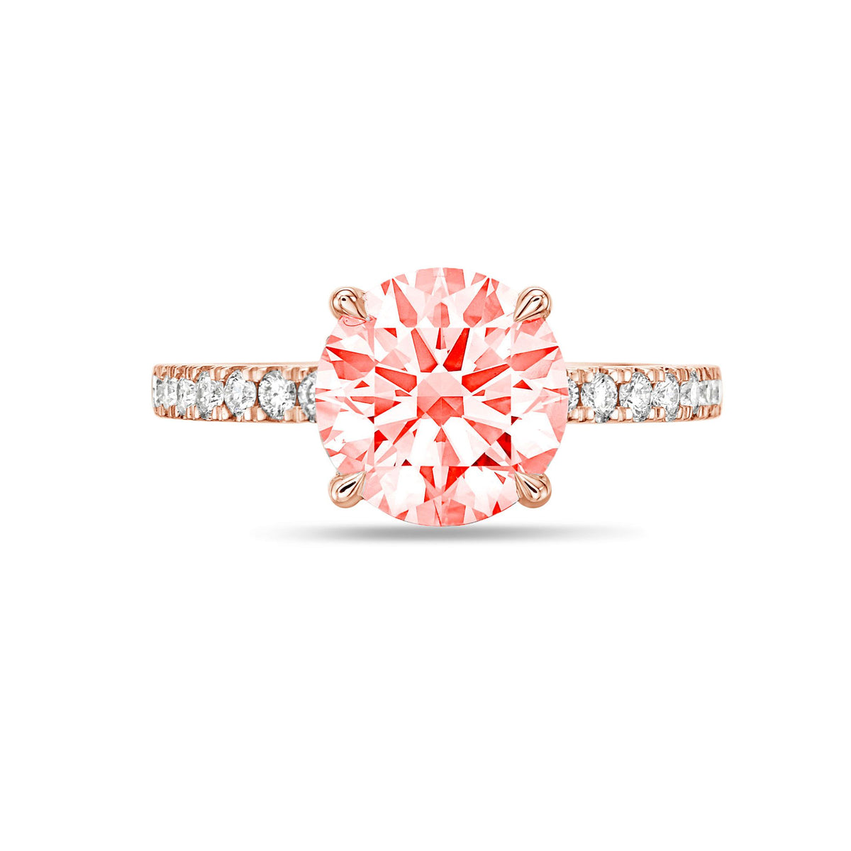 Lab-Grown Pink Round Diamond Pavé Band Engagement Ring, 14K Gold