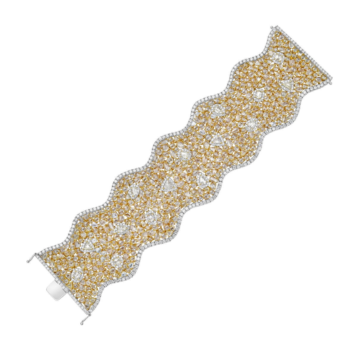 Two Tone Open Work Diamond Bracelet