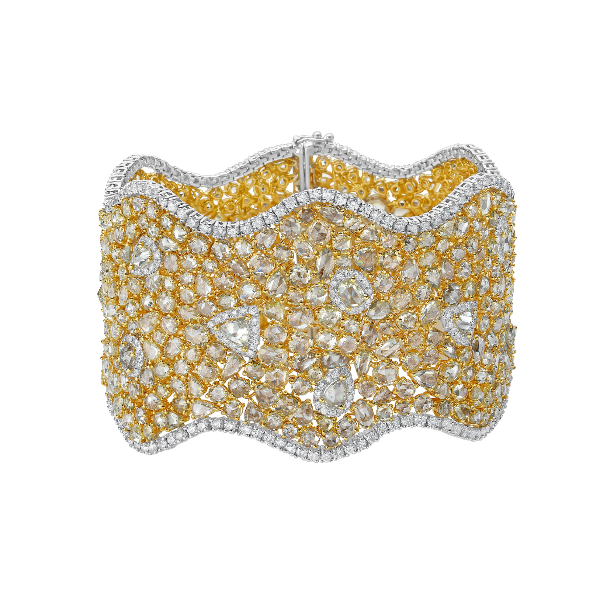 Two Tone Open Work Diamond Bracelet