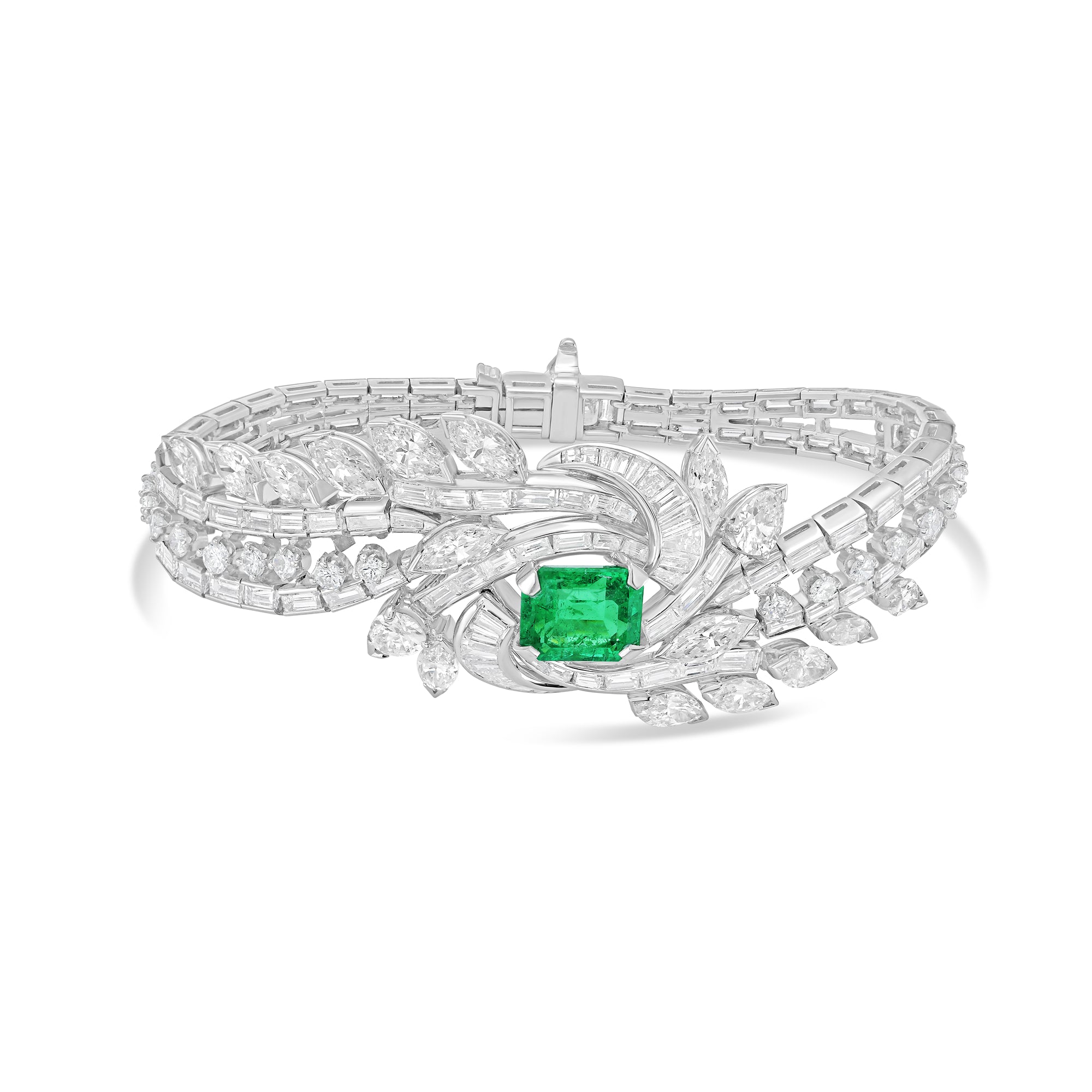 Emerald Diamond Bracelet with a center Whirlpool-shaped Bracelet