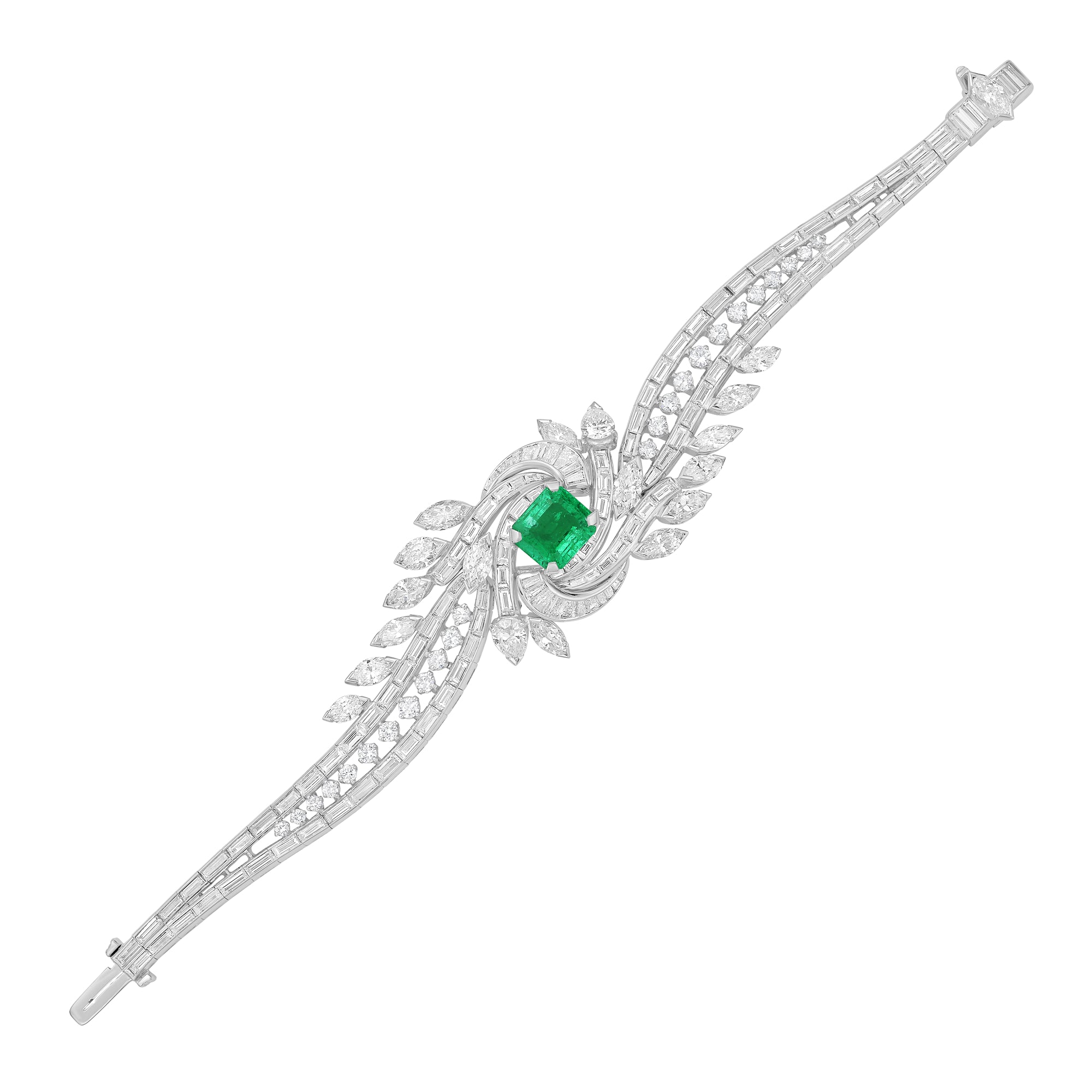 Emerald Diamond Bracelet with a center Whirlpool-shaped Bracelet