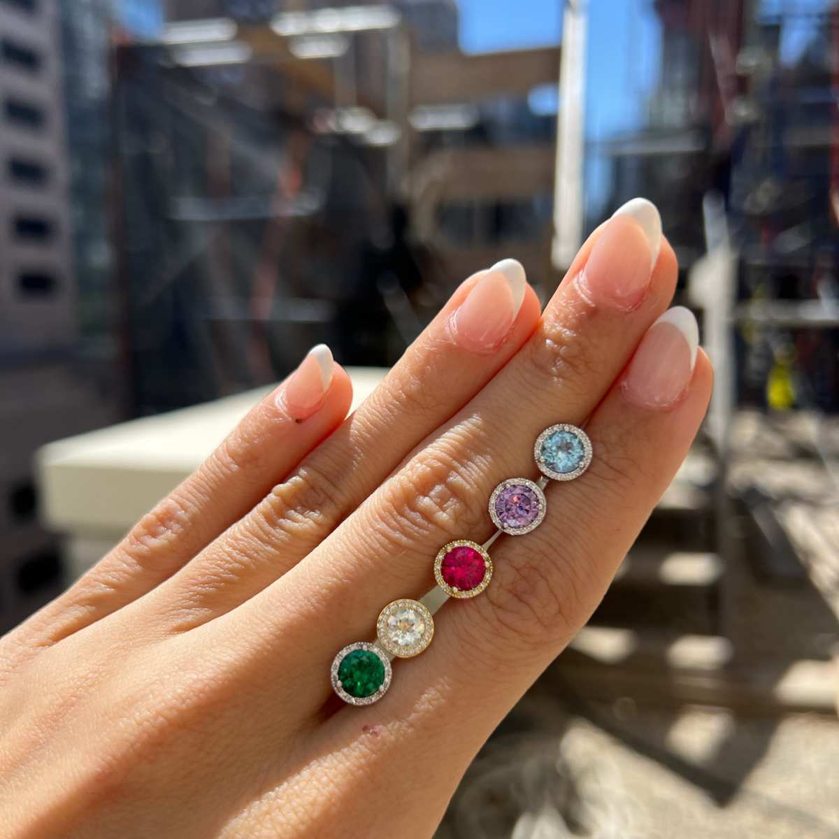 Gemstone Diamond Halo Stud Earrings