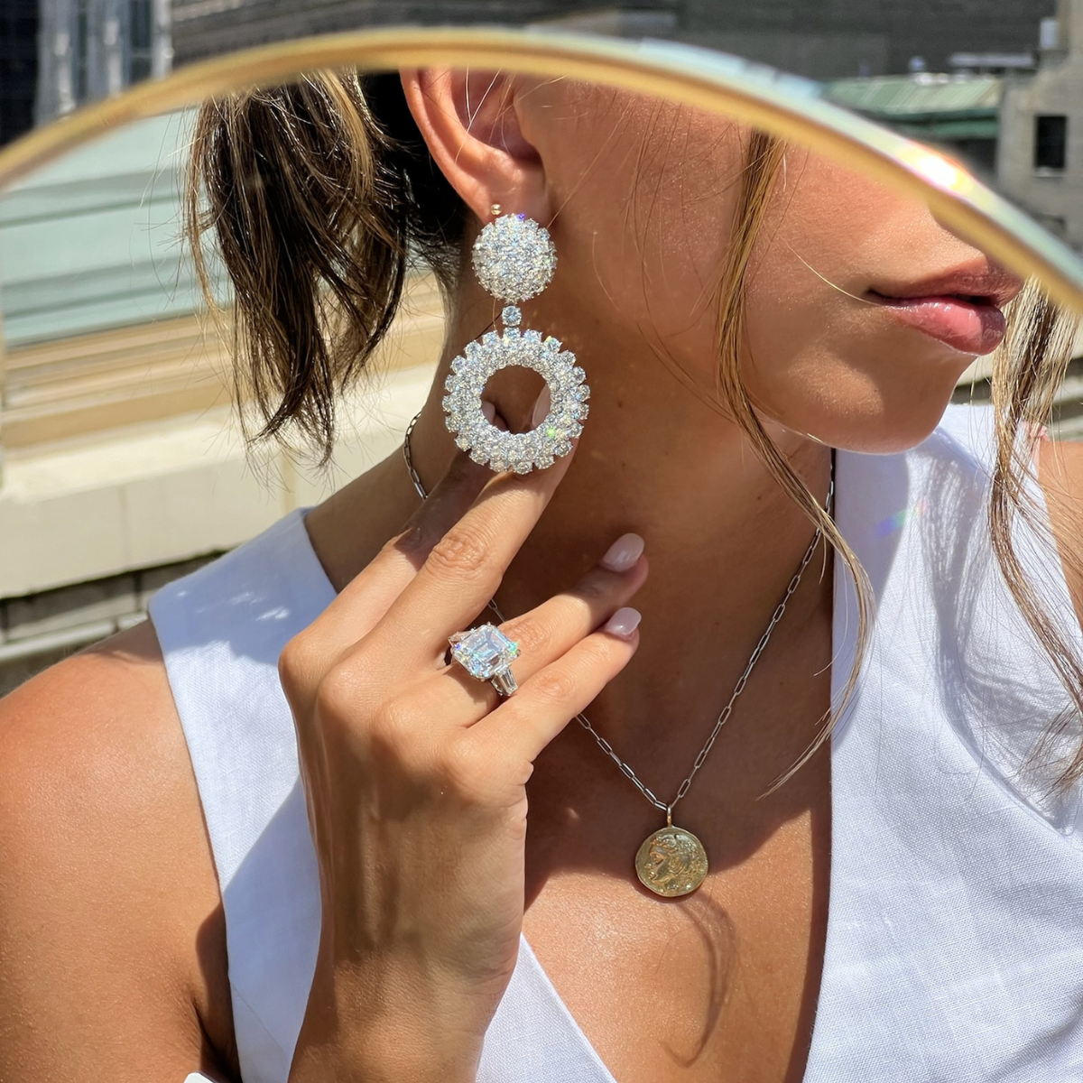 Circle Pave Drop Earrings