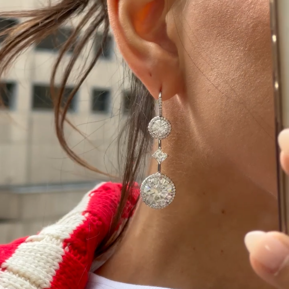 30.95cts Round Diamond Halo Drop Earrings