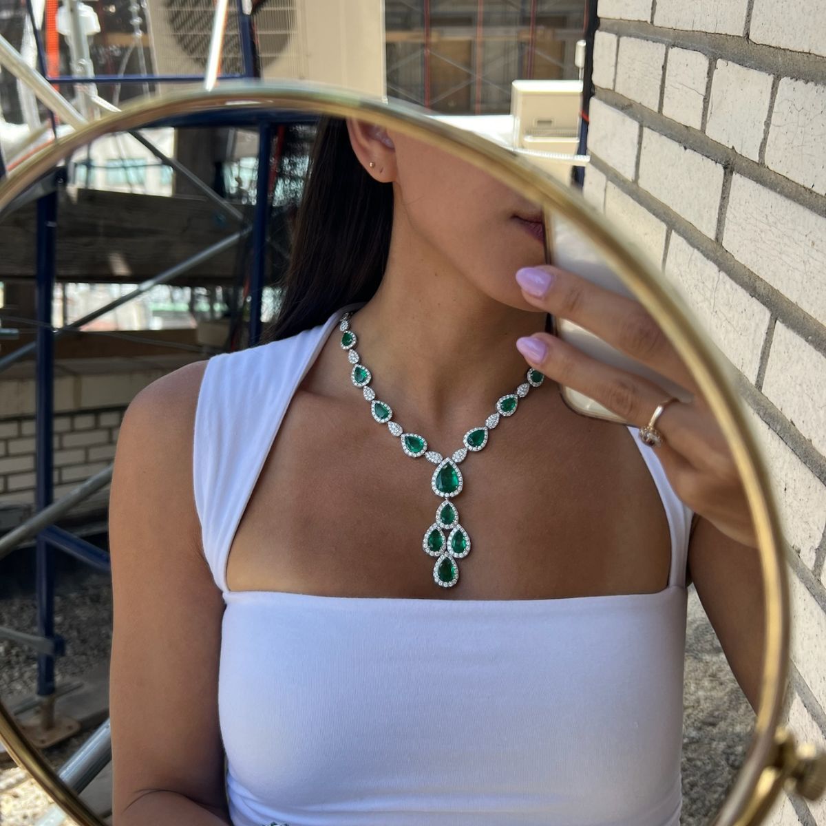Emerald Diamond Pear Drop Necklace