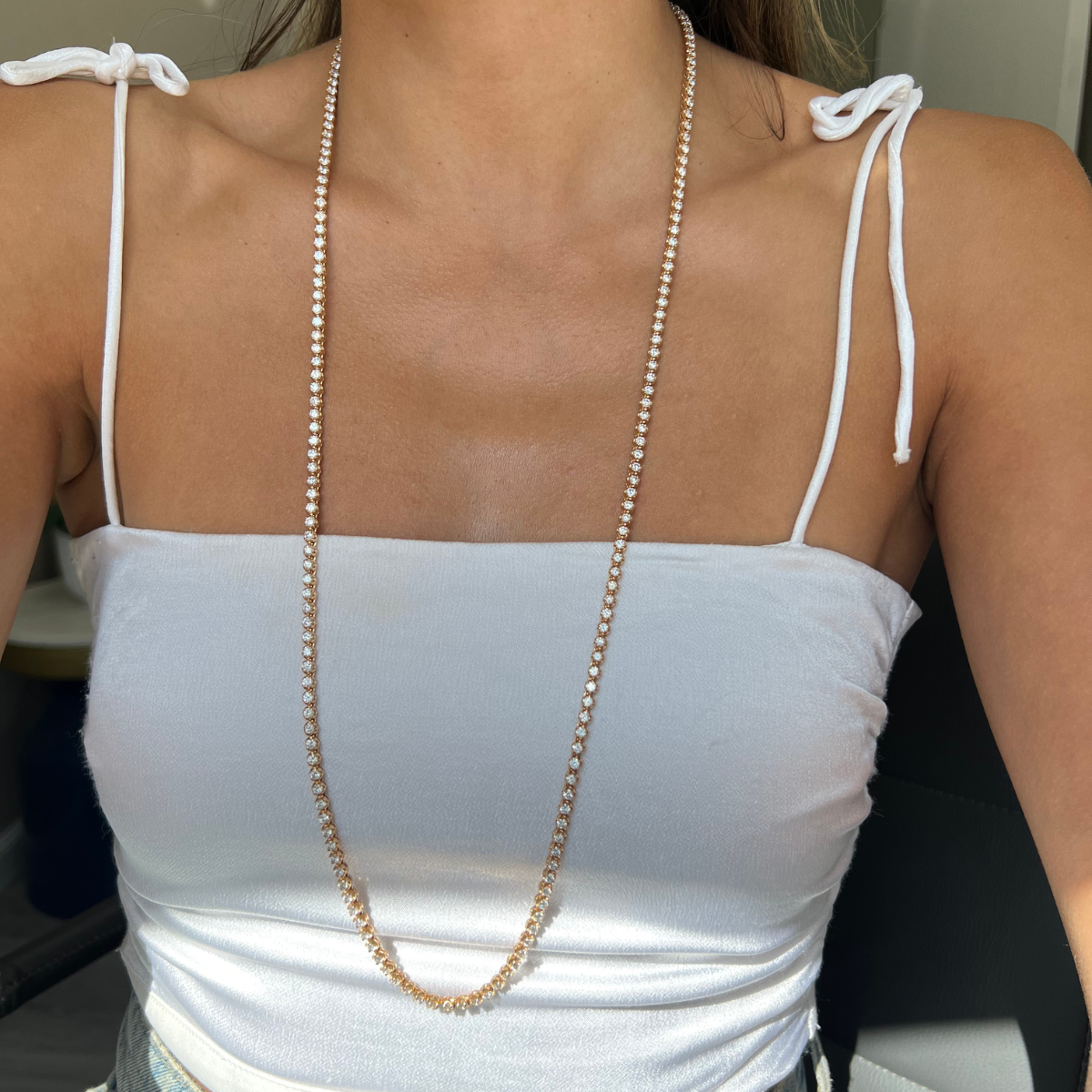 Rose Gold Long Buttercup Tennis Necklace