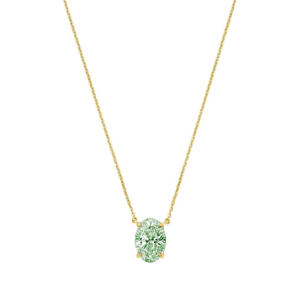 Lab-Grown Green Oval Diamond Solitaire Pendant Necklace, 4-Prong, 14K Gold