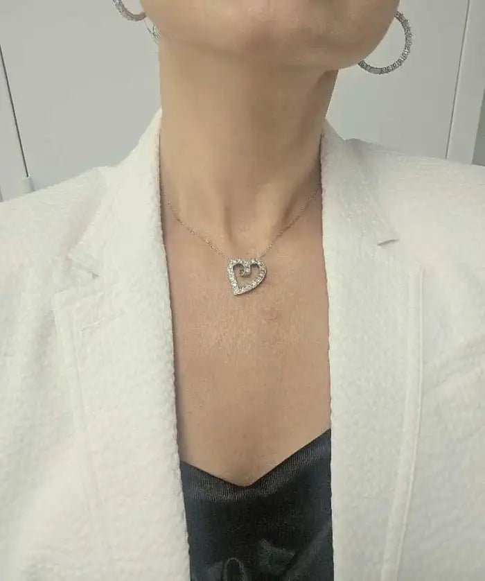 Round Diamond Slanted Heart Pendant