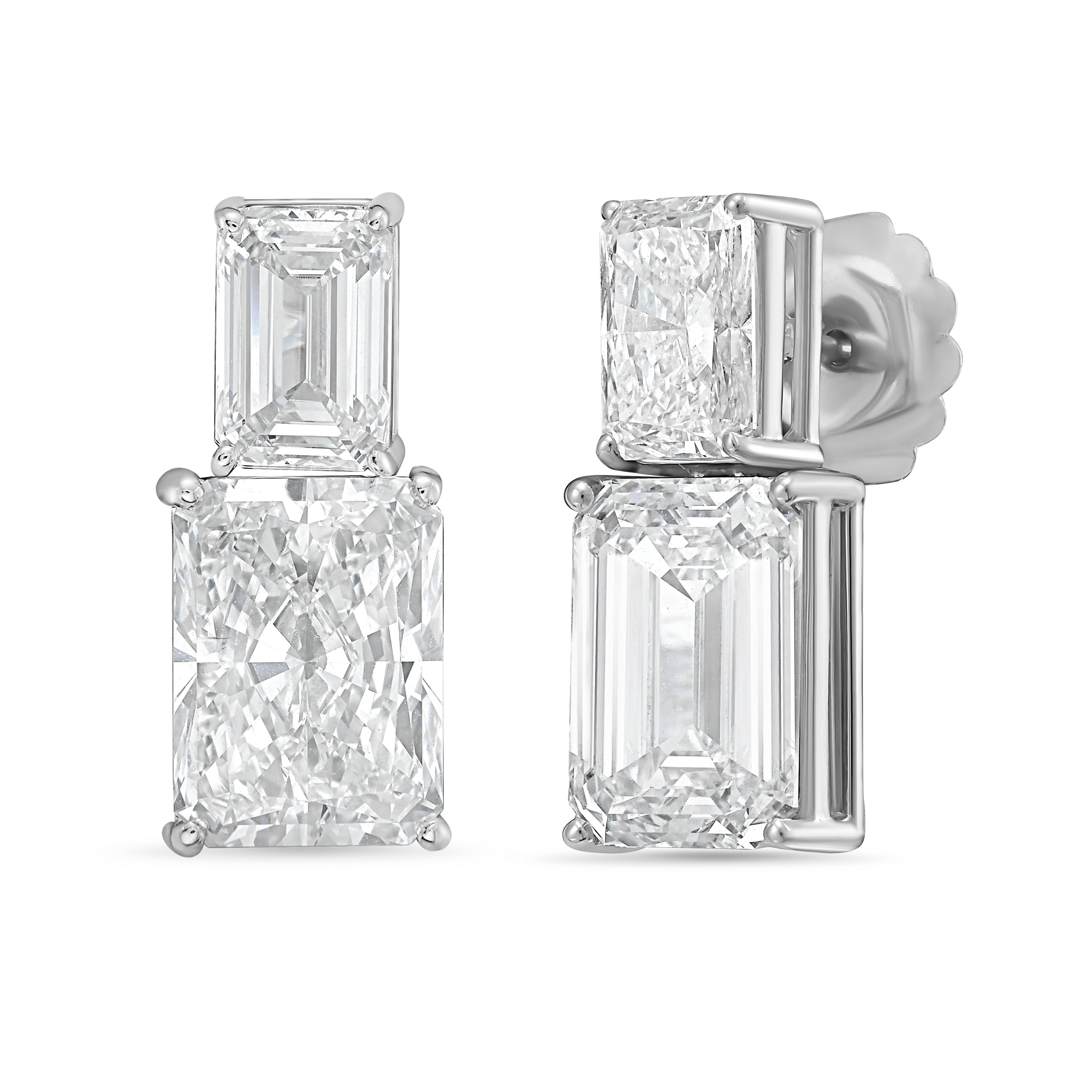 Lab Grown Emerald And Radiant Diamond Earrings