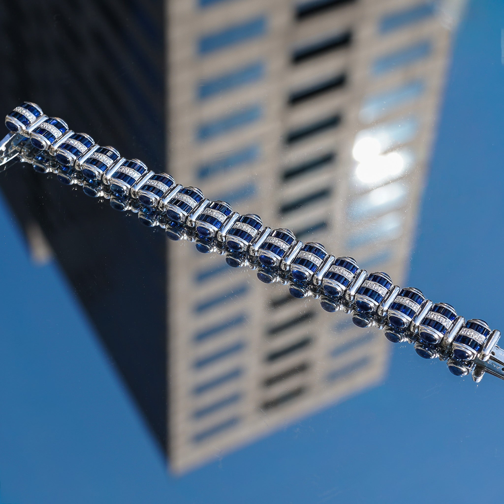 Sapphire & Diamond Stripe Bracelet, 18k White Gold