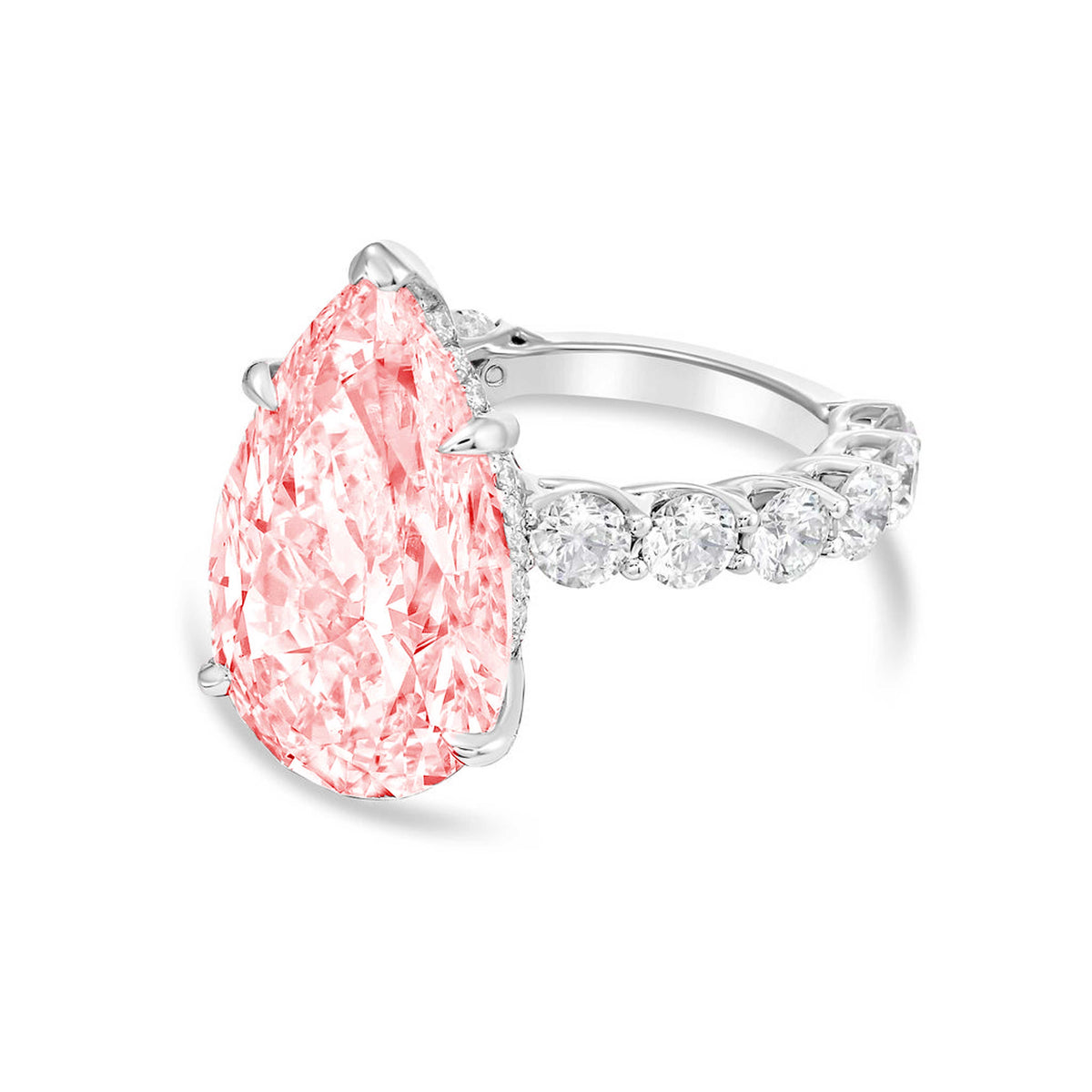 Lab-Grown Pink Pear Diamond Engagement Pave Ring, 14K Gold