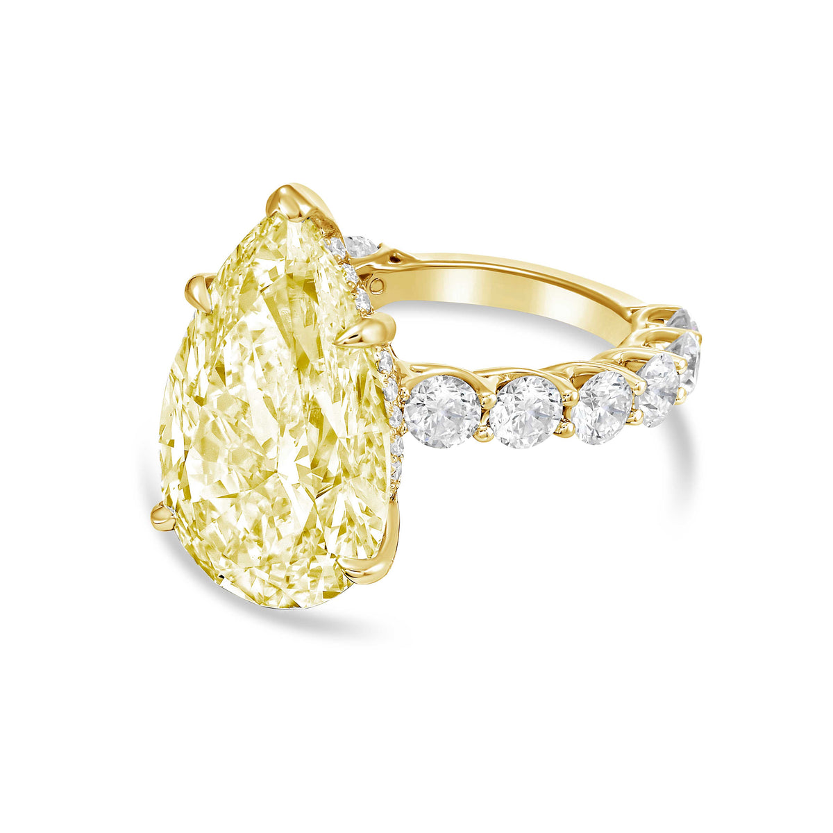 Lab-Grown Yellow Pear Diamond Engagement Pave Ring, 14K Gold