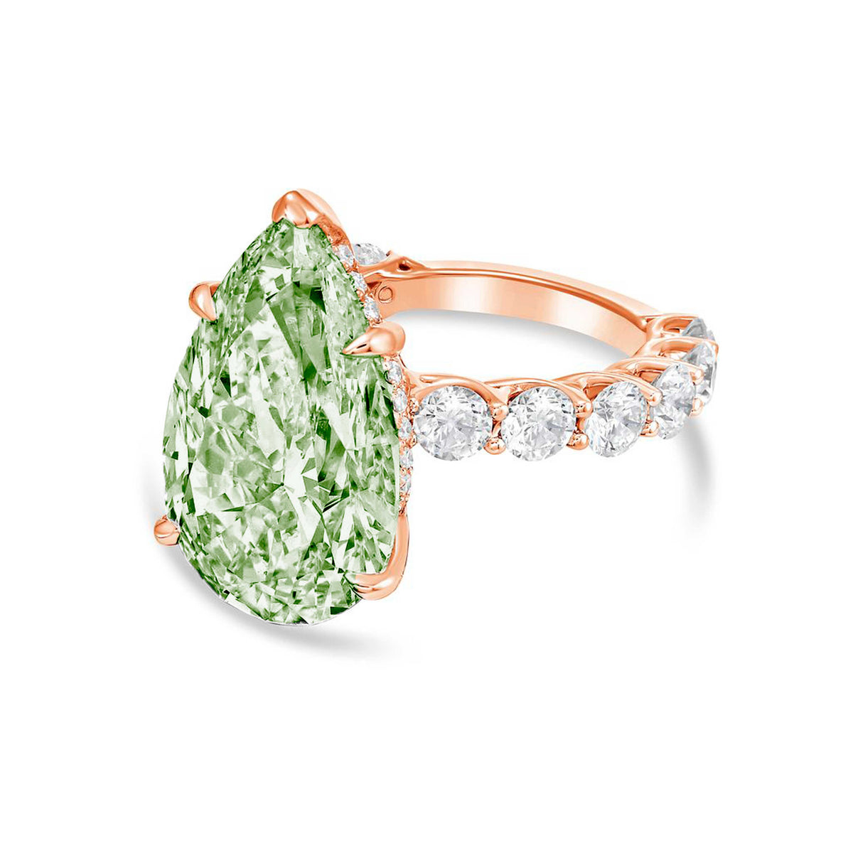 Lab-Grown Green Pear Diamond Engagement Pave Ring, 14K Gold
