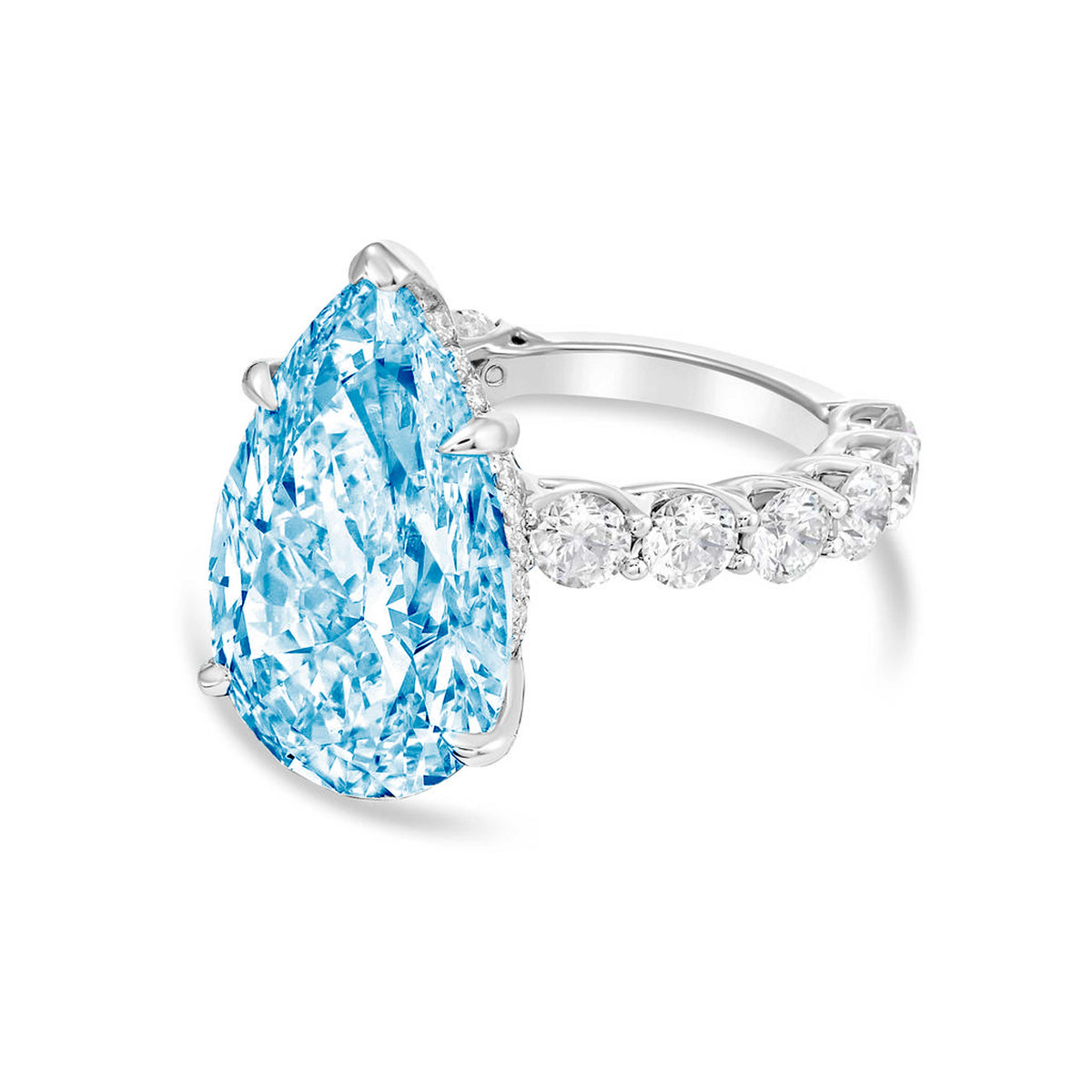 Lab-Grown Blue Pear Diamond Engagement Pave Ring, 14K Gold