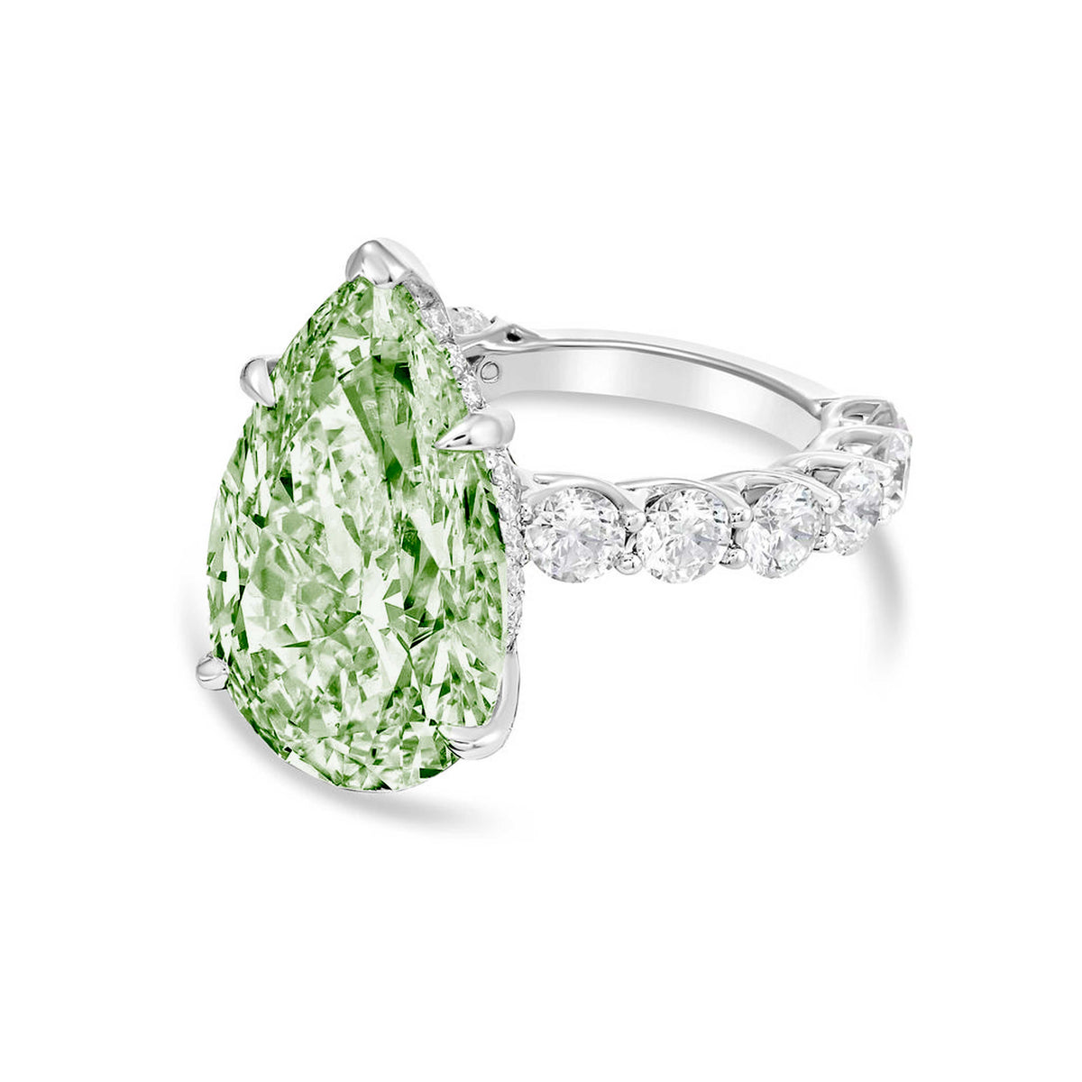 Lab-Grown Green Pear Diamond Engagement Pave Ring, 14K Gold