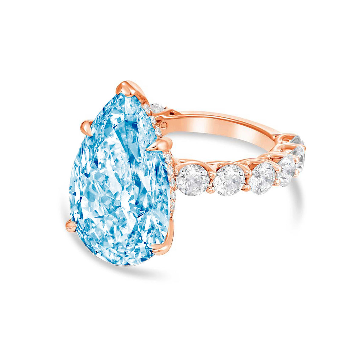 Lab-Grown Blue Pear Diamond Engagement Pave Ring, 14K Gold