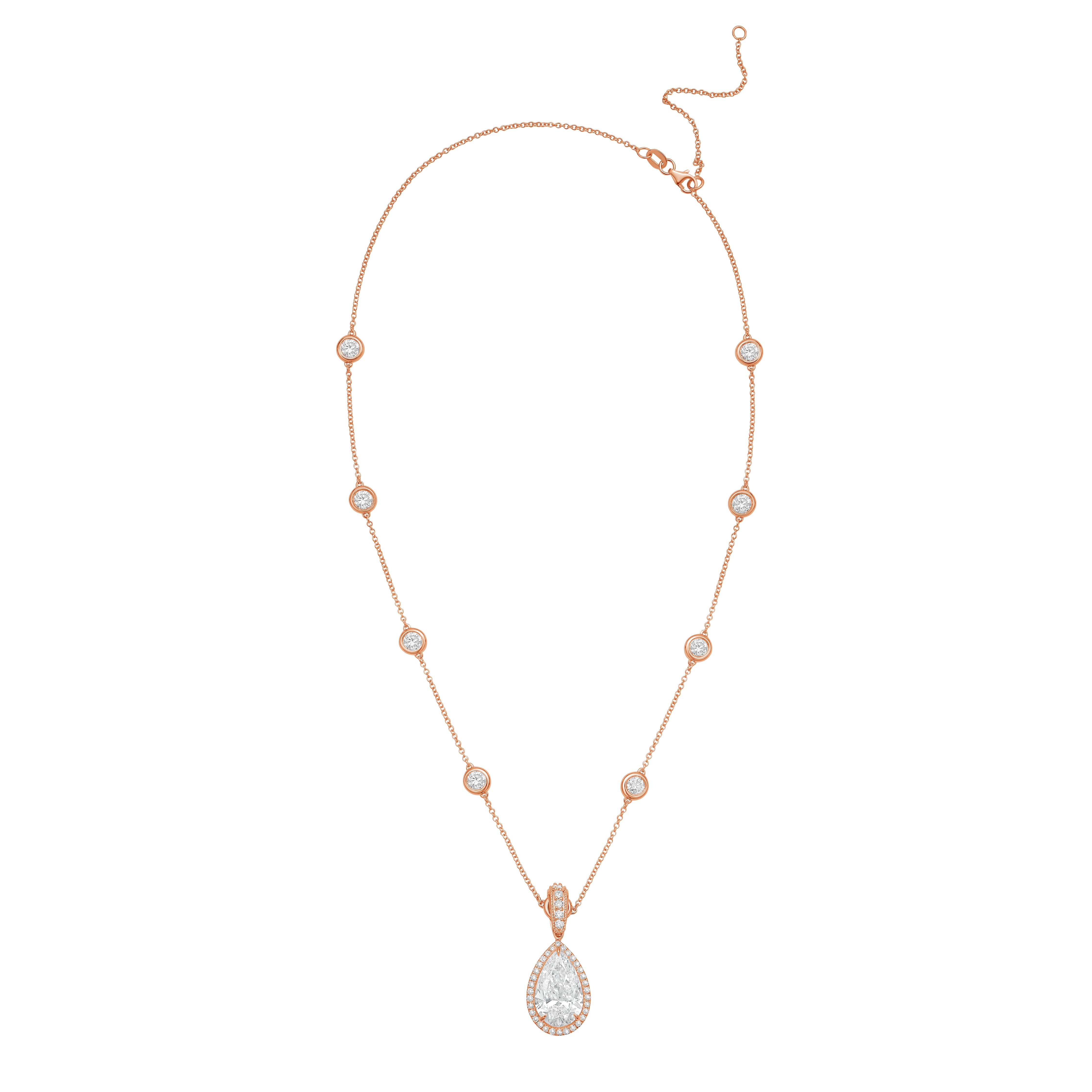 Lab Grown Pear Diamond Halo Pendant With Bail