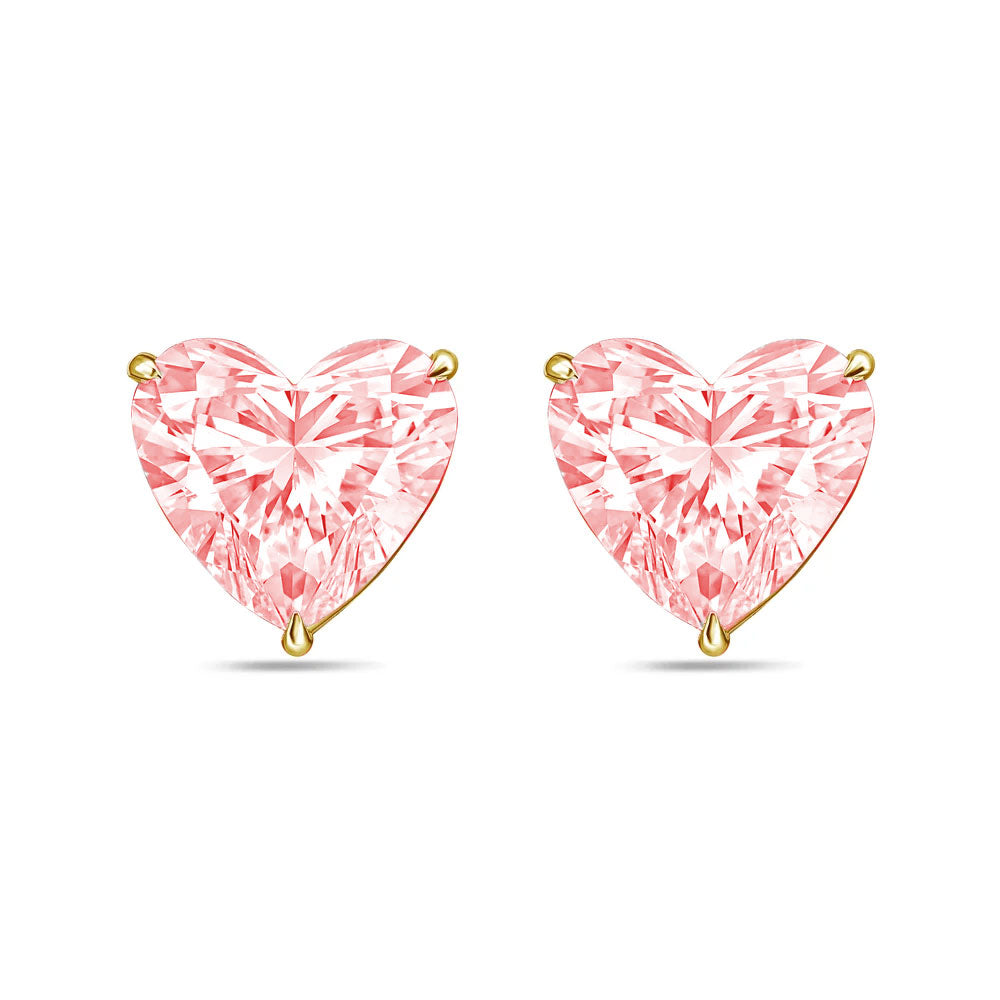 Lab-Grown Pink Heart Diamond Stud Earrings, 4-Prong, 14K Gold