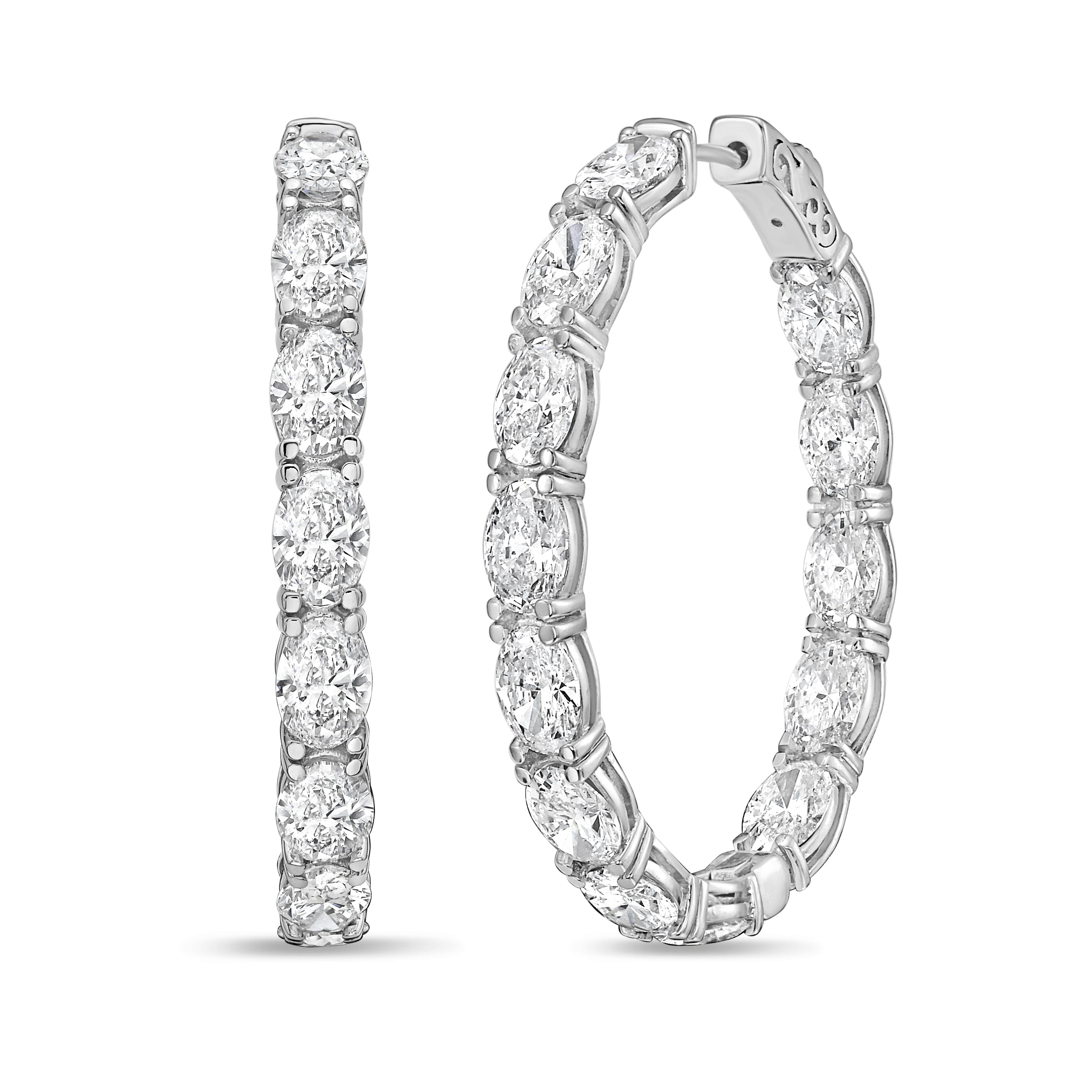 Lab Grown Oval Diamond Hoop Earrings - 1.50"