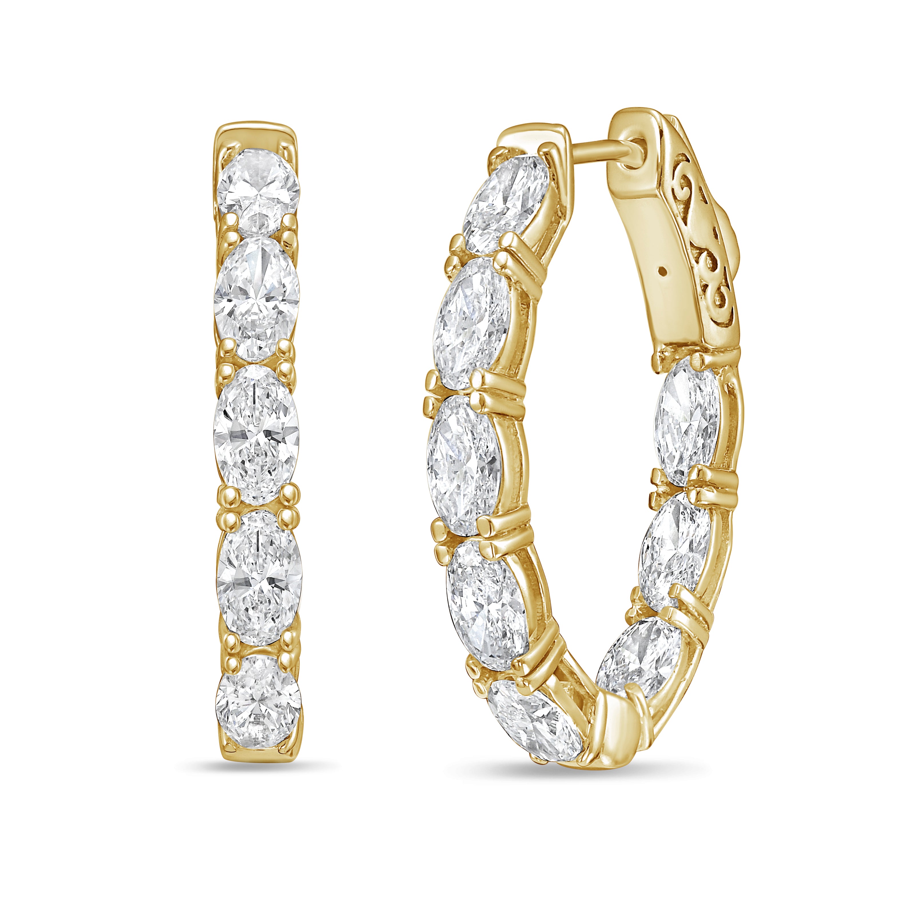 Lab Grown Oval Diamond Hoop Earrings - 0.75"