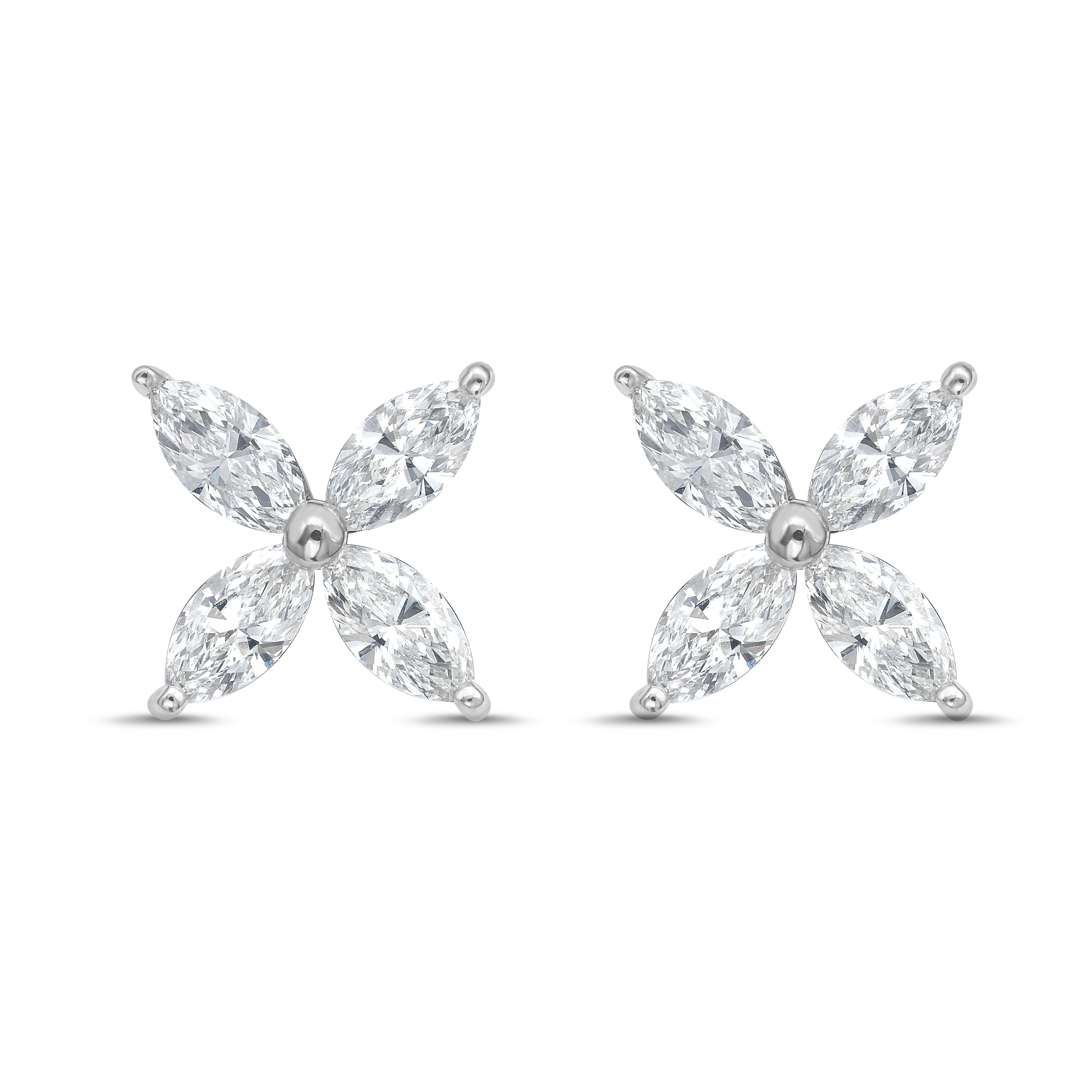 Lab Grown Marquise Diamond Flower Studs